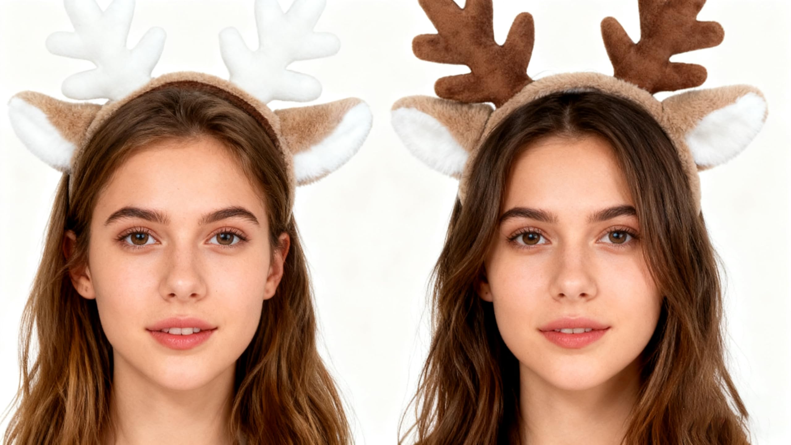 2Pcs Plush Reindeer Antler Headband Cute Animal Ears Hairband Christmas Costume Hair Accessory Fancy Dress Costume Headpiece Deer Ears Hair Hoop for Women Girls, Halloween Festive Party Cosplay