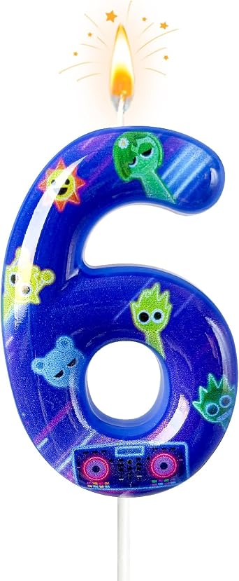Number 6 Birthday Candle Music Rhythm Style Cake Topper, DJ-Inspired Party Decoration, Colorful Number Candle for Birthday Celebration