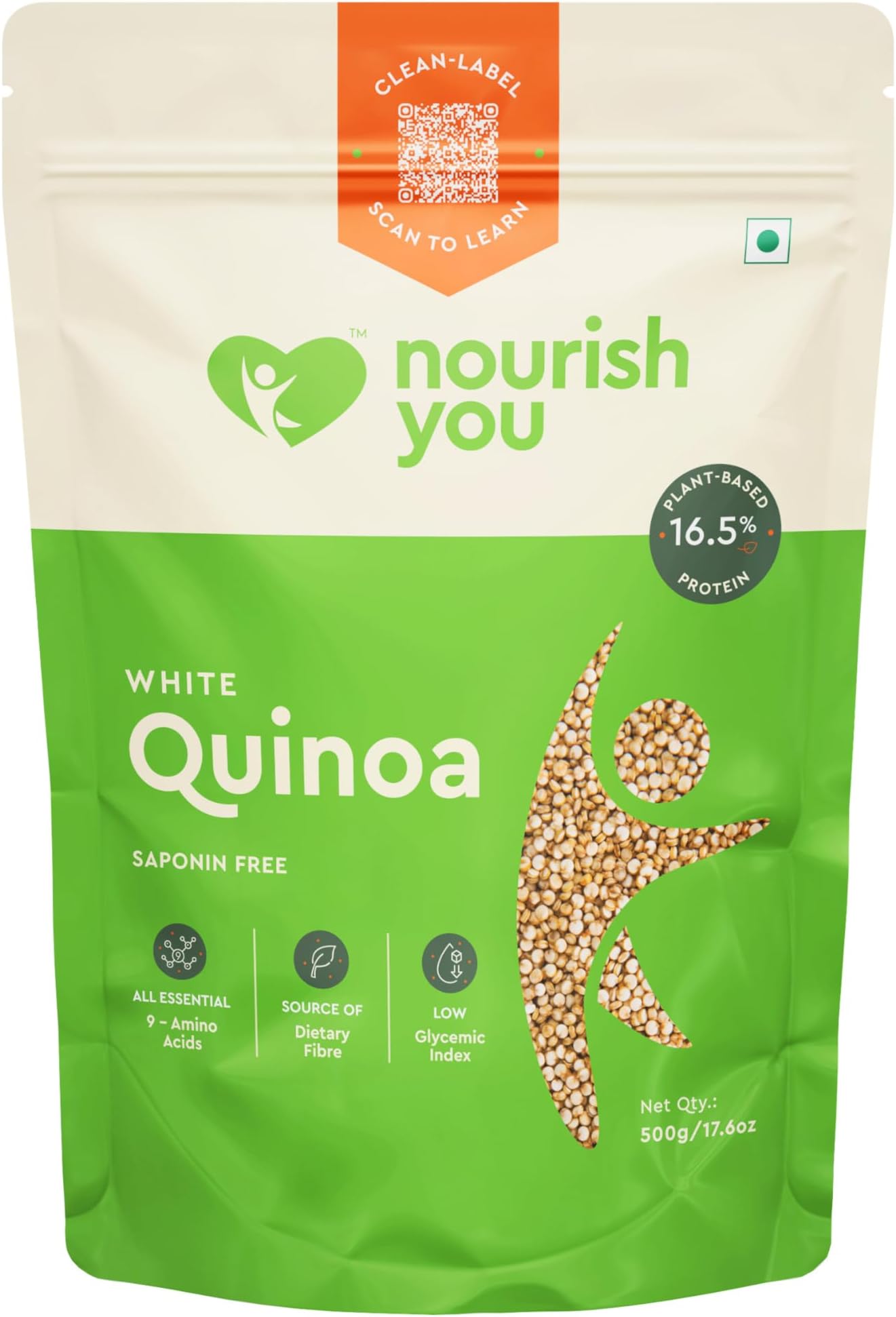 Nourish You White Quinoa Seeds 500g | Raw Healthy Super Food | GlutenFree | Saponin Free | High Protein & Fiber | Diet Food | 100% Wholegrain Cereal