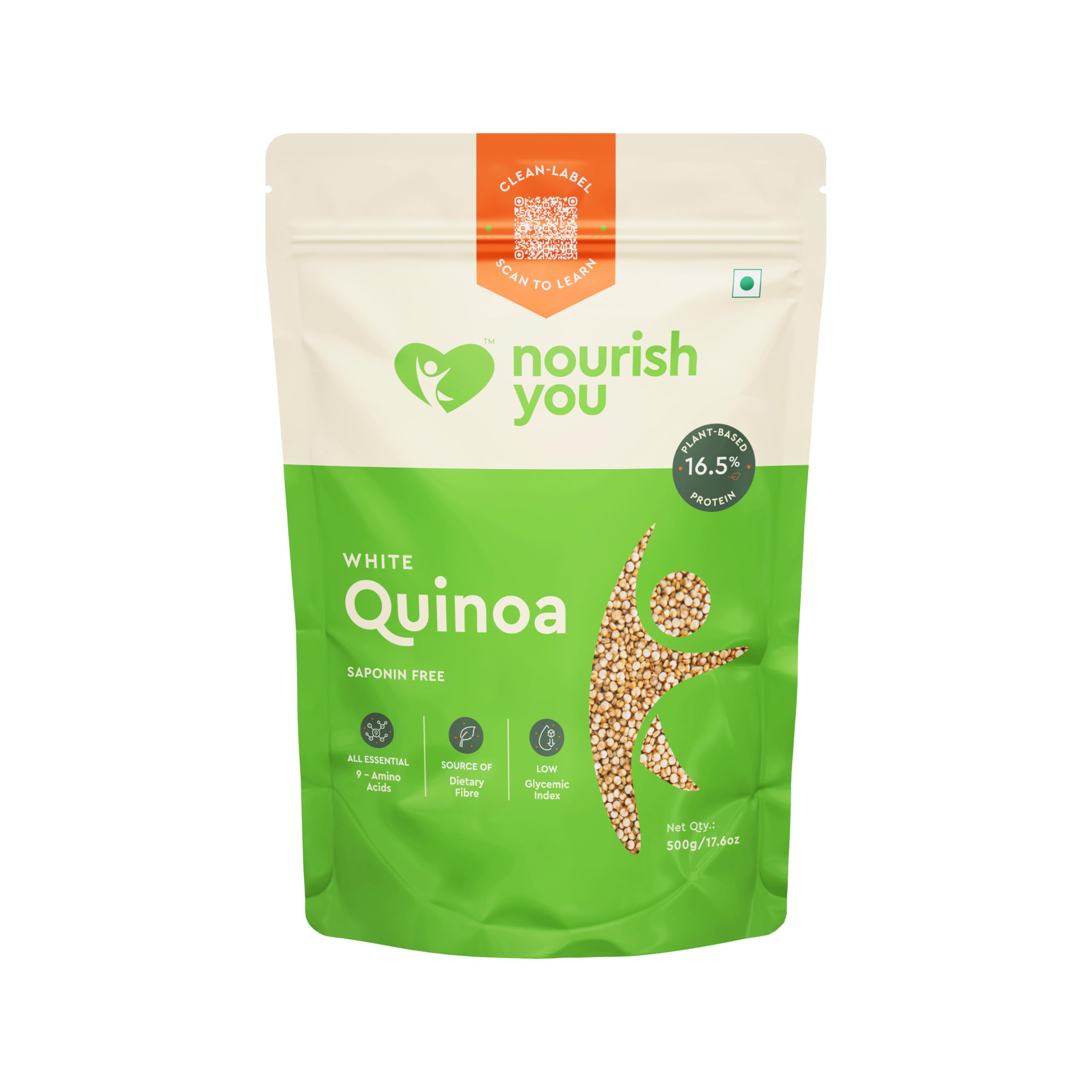 Nourish You White Quinoa Seeds 500g | Raw Healthy Super Food | GlutenFree | Saponin Free | High Protein & Fiber | Diet Food | 100% Wholegrain Cereal