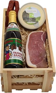 Schwarzwald Art Präsentkorb Geschenkkorb - Schwarzwälder Kiste - Holzkiste small (Tannenzäpfle)