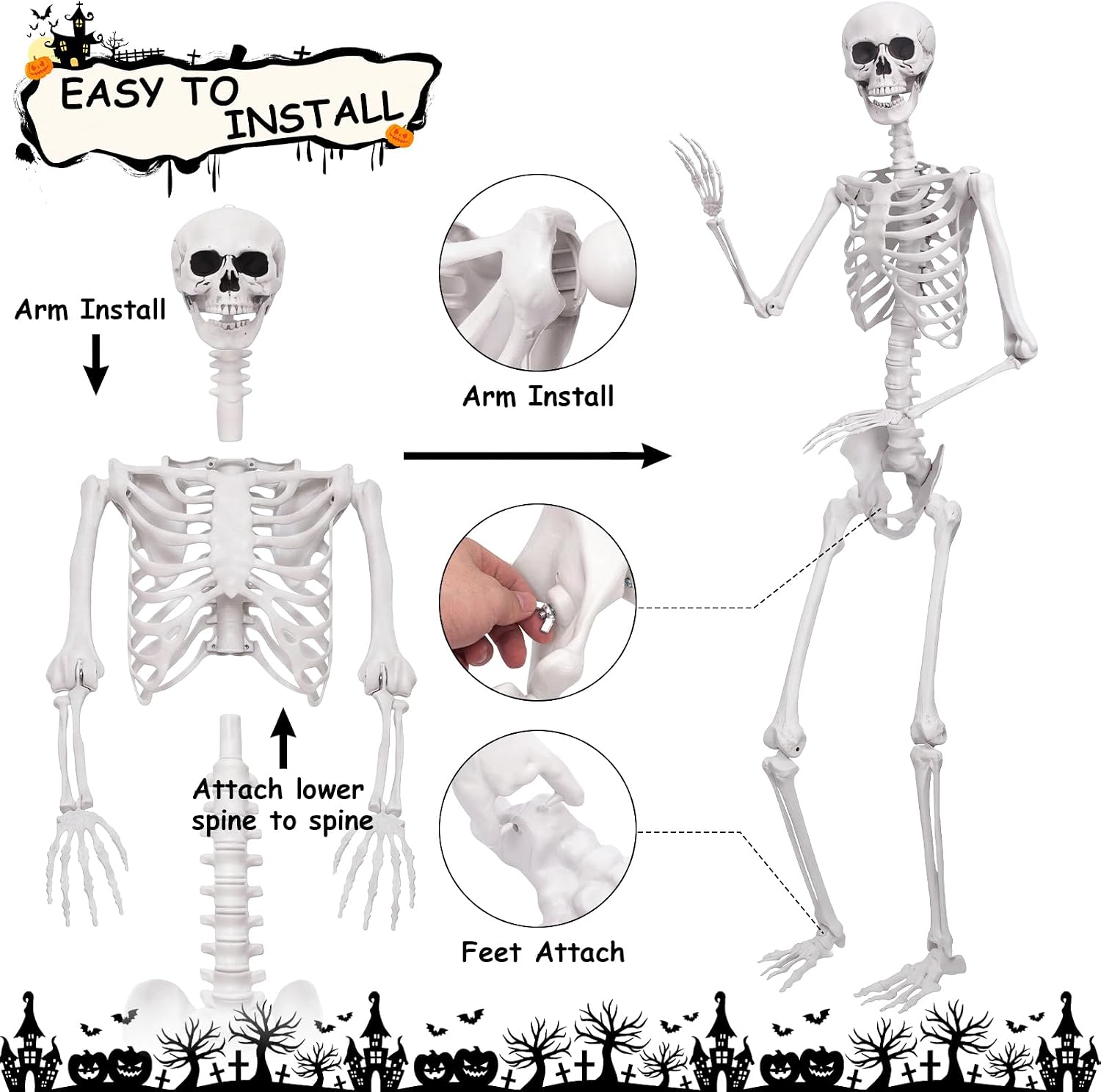 7.9FT Halloween Giant Oversized Human Skeleton, Tall Outdoor Skeleton image 3