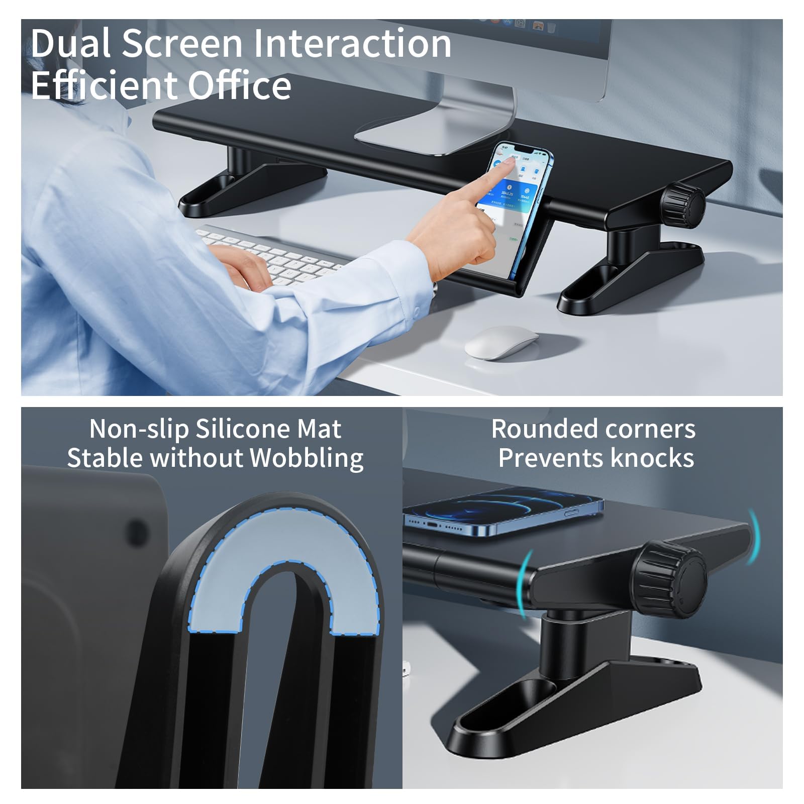 Supporto per monitor da scrivania, regolabile in altezza da 11,3 a 14,6 cm, con supporto per telefono, supporto singolo per computer portatile, stampante, TV, accessori ergonomici per ufficio