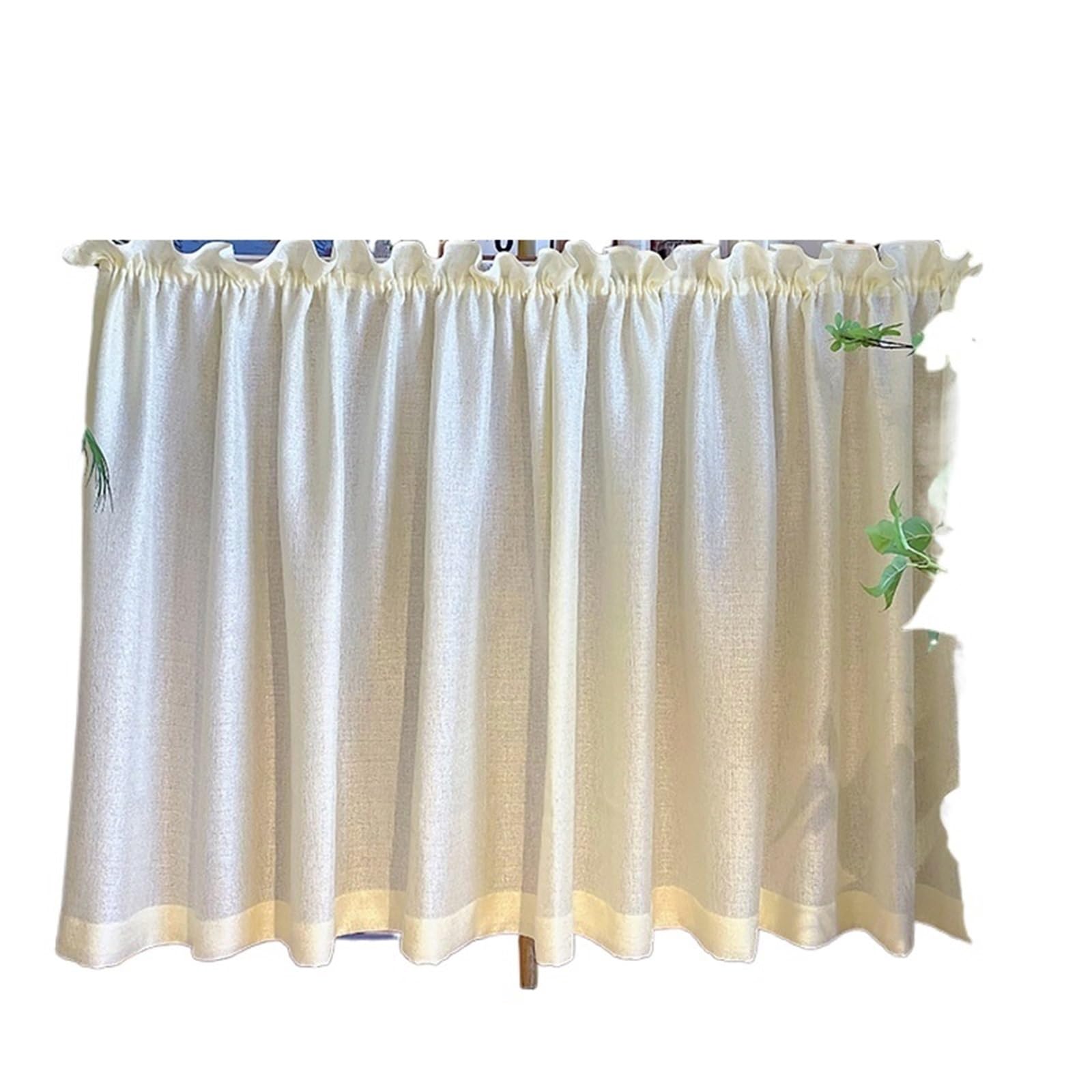 AIQIJOHI Short Curtains Short Curtain Light Yellow Semi Sheer Pull Pleated Tape With Hook For Kitchen Cabinets Living Room Bedroom(W100 x H60cm 1Piece)