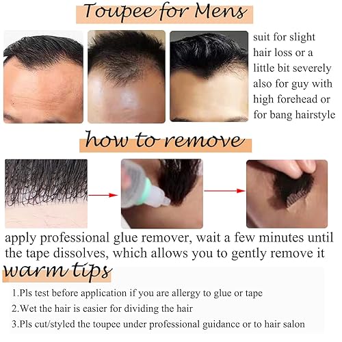 Miniatura 8 de S-noilite Pieza de cabello para hombre, peluca de pelo para hombre, en forma de V, sistema de piel fina, cabello humano virgen #06, color marrón