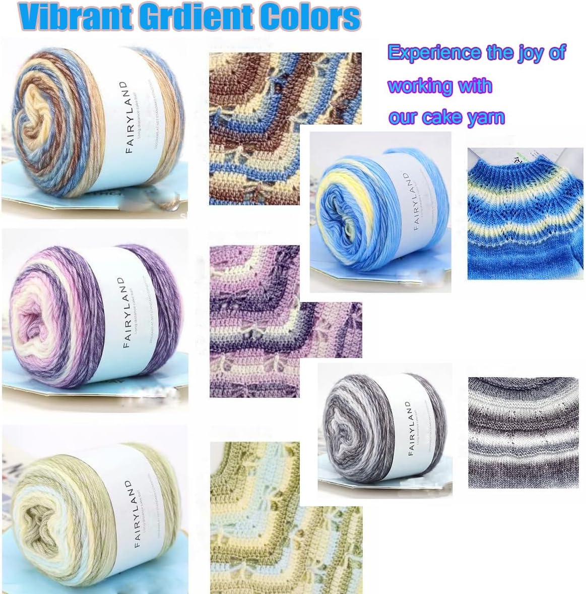 Yarn for Crocheting-Gradient Cake Yarn Ombré Yarn with Vibrant Colors-4x100g 60% Cotton 30% Acrylic 10% Wool,Colorful Soft Rainbow Cotton Crochet Yarn Perfect for Shawls,Scarves,Sweater and Blanket