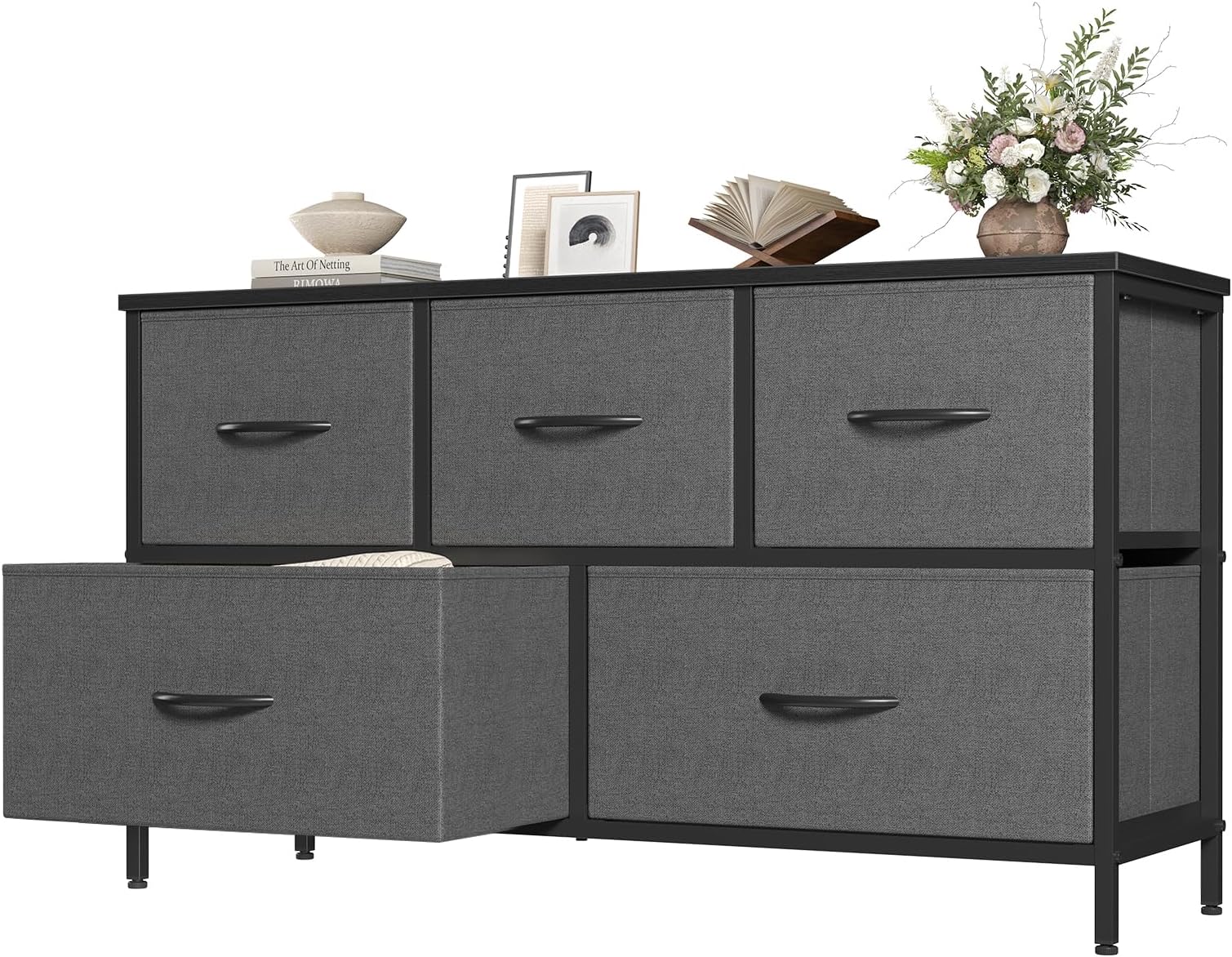 OLIXIS Dresser for Bedroom with 5 Drawers, Wide Chest of Drawers, Grey