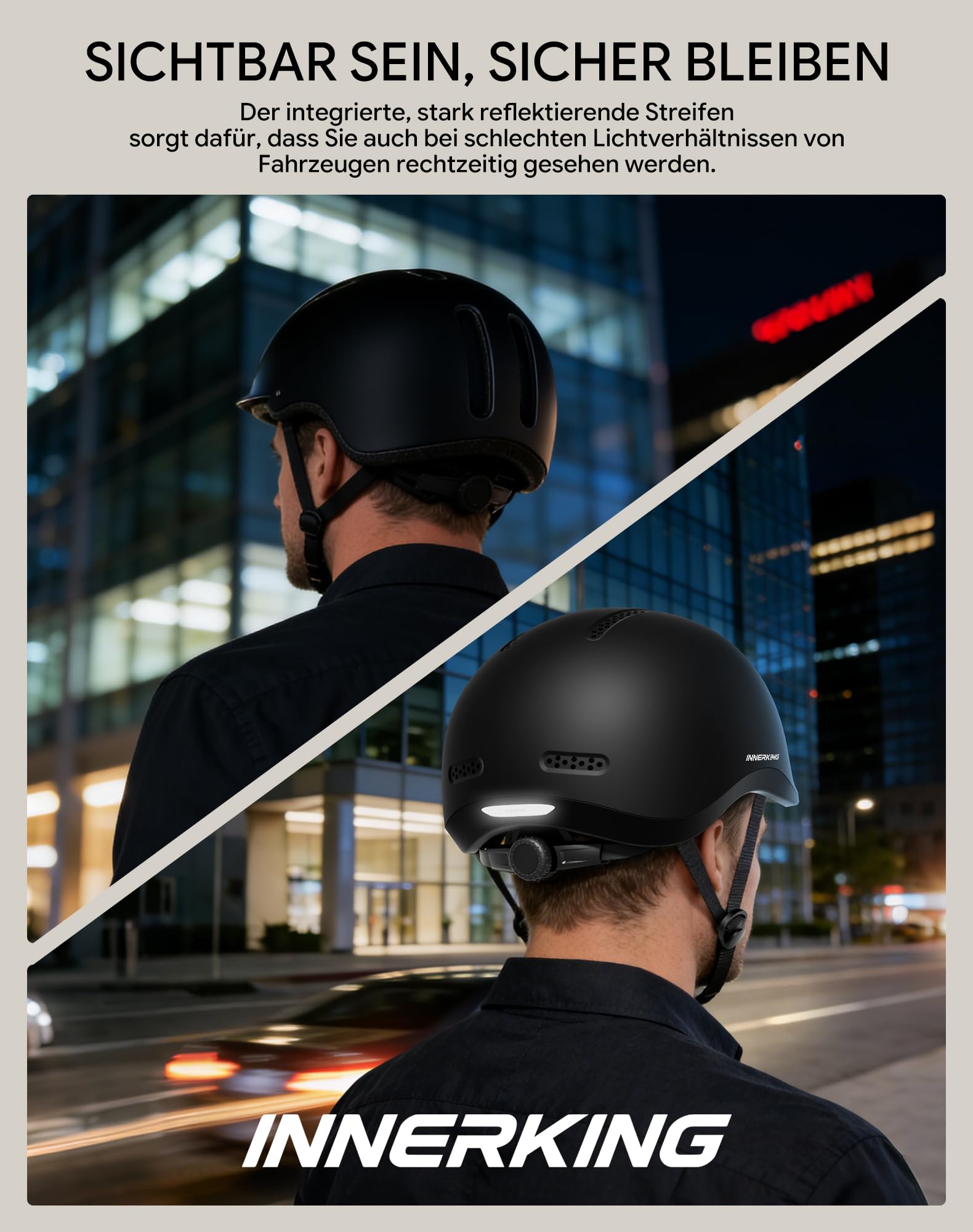 InnerKing Fahrradhelm für Damen & Herren, Sicherer & Leichter Radhelm für die Stadt, Urban Pendler & Rennrad, Belüftet, Fahrradhelm Damen mit Reflektoren Fahrradhelm Erwachsene City- & Rennrad