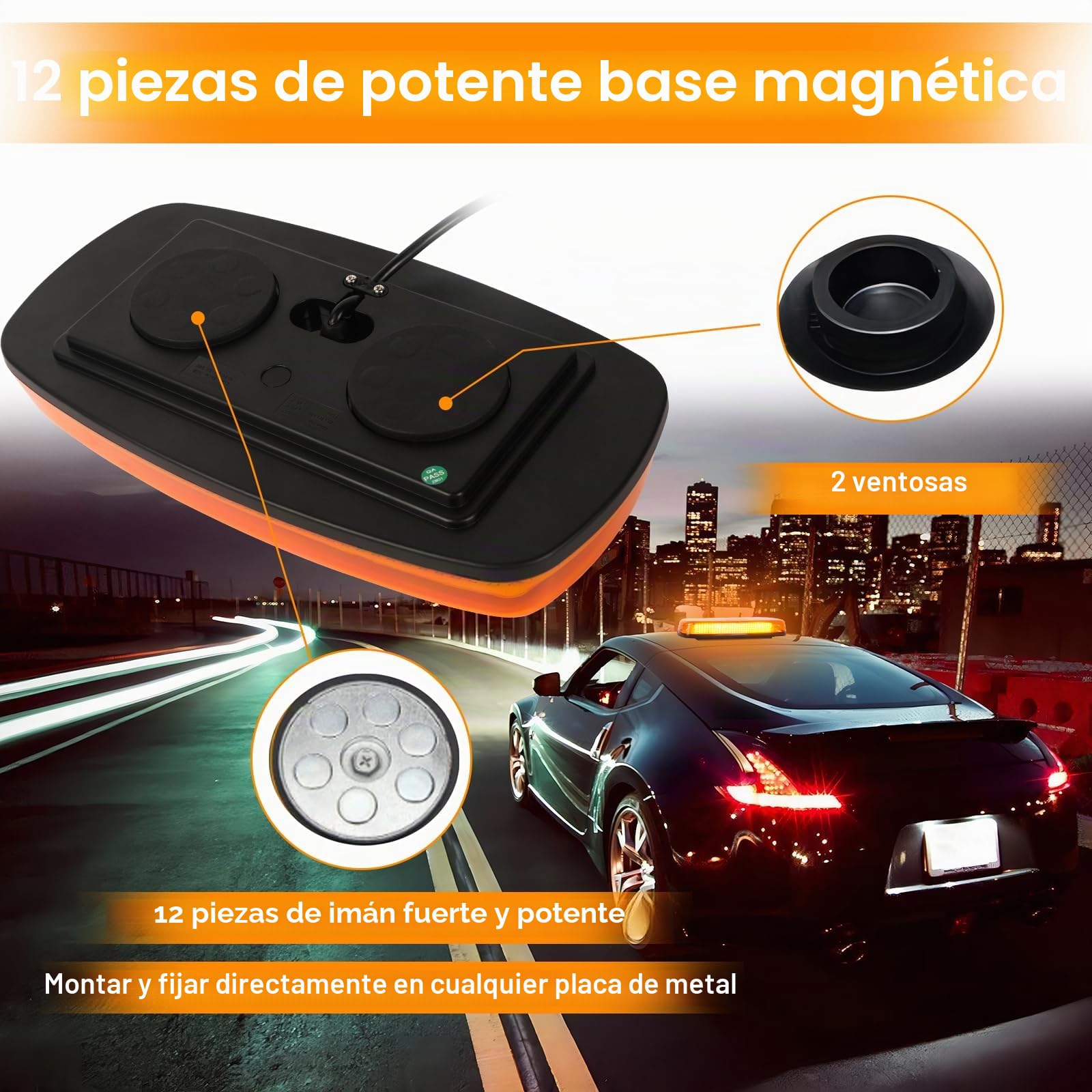 AOHEWEI Barra de Luces Estroboscópicas Ámbar LED, 84 LEDs 7 Modos de Destello Luz de Advertencia de Emergencia para Vehículos, IP67 con Base Magnética para 12V/24V Remolques Vehículos de Construcción