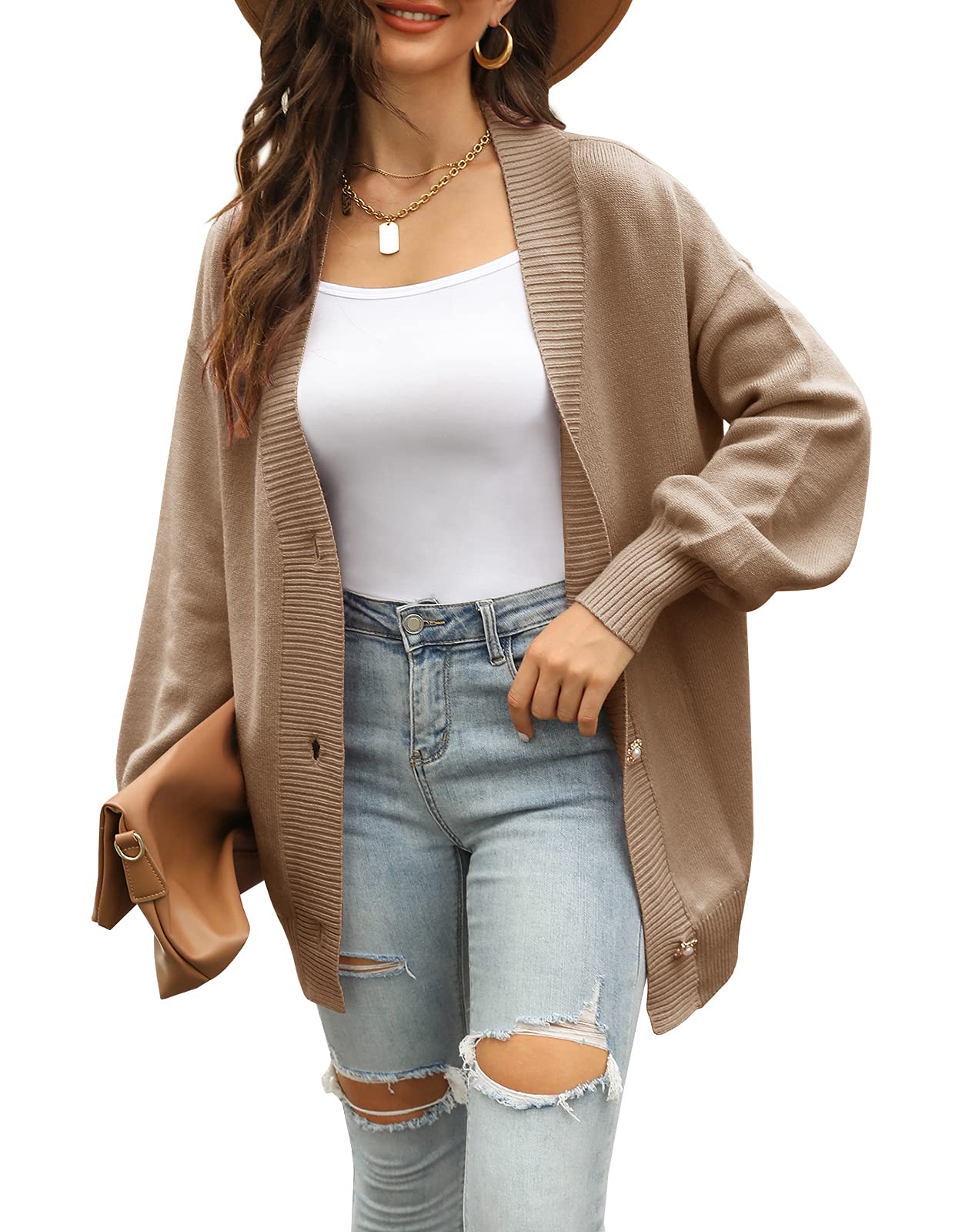 GAMISOTE Womens Cardigan Sweaters Chunky Oversized V Neck Long Knitted Button Down Outerwear