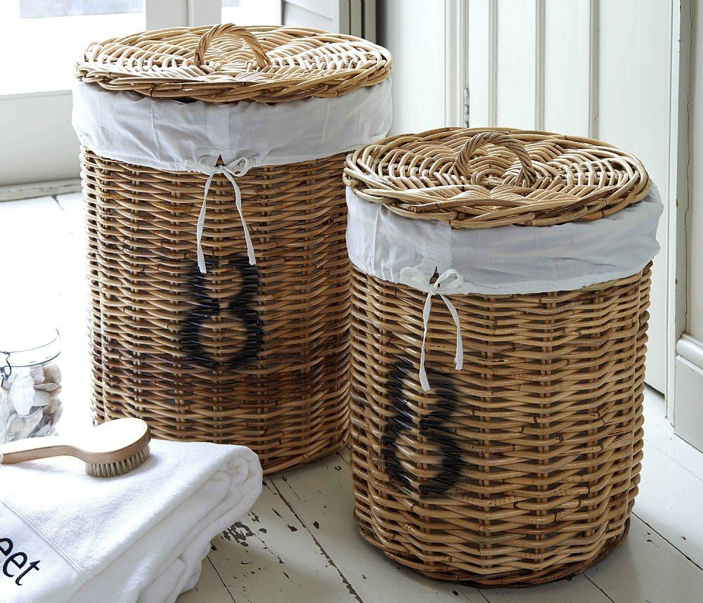 Lined Round Rattan Laundry Bin Amazon.co.uk Home & Kitchen