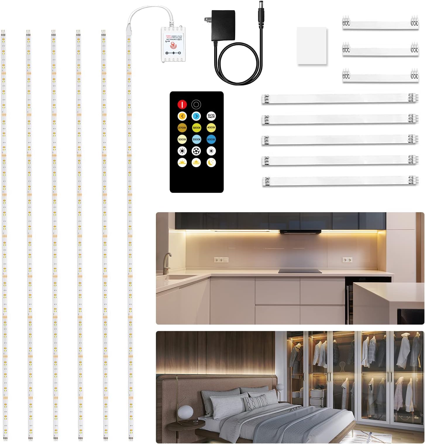 phopollo Under Cupboard Kitchen Lights, 6 x 50cm LED Strip Lights with