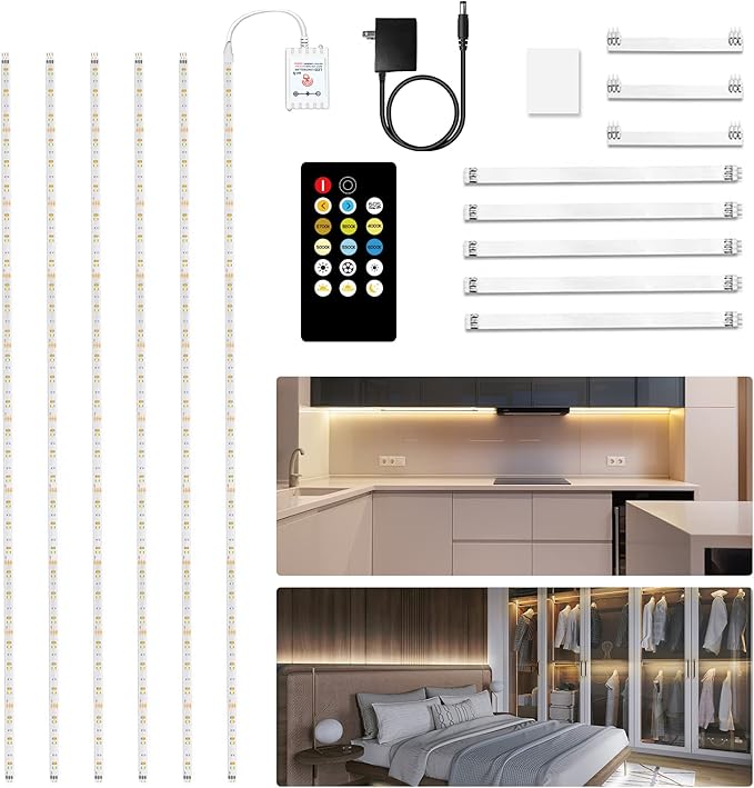 phopollo Under Cupboard Kitchen Lights, 6 x 50cm LED Strip Lights with