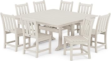 Polywood Traditional Garden 9-Piece Farmhouse Dining Set Sand