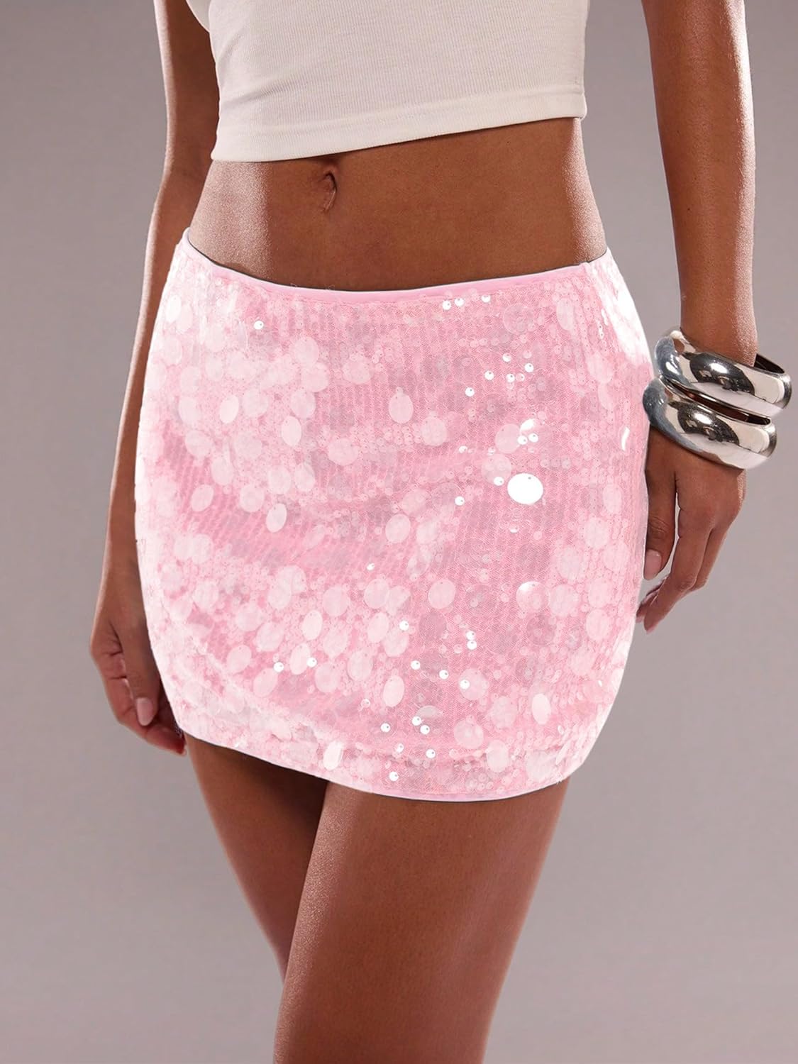 Ammiko Women's Sequin Skirt Sparkly Mini Micro Skirts Glitter Y2k Shiny Low Rise Skirt Sexy Stretchy Bodycon Party - Image 4