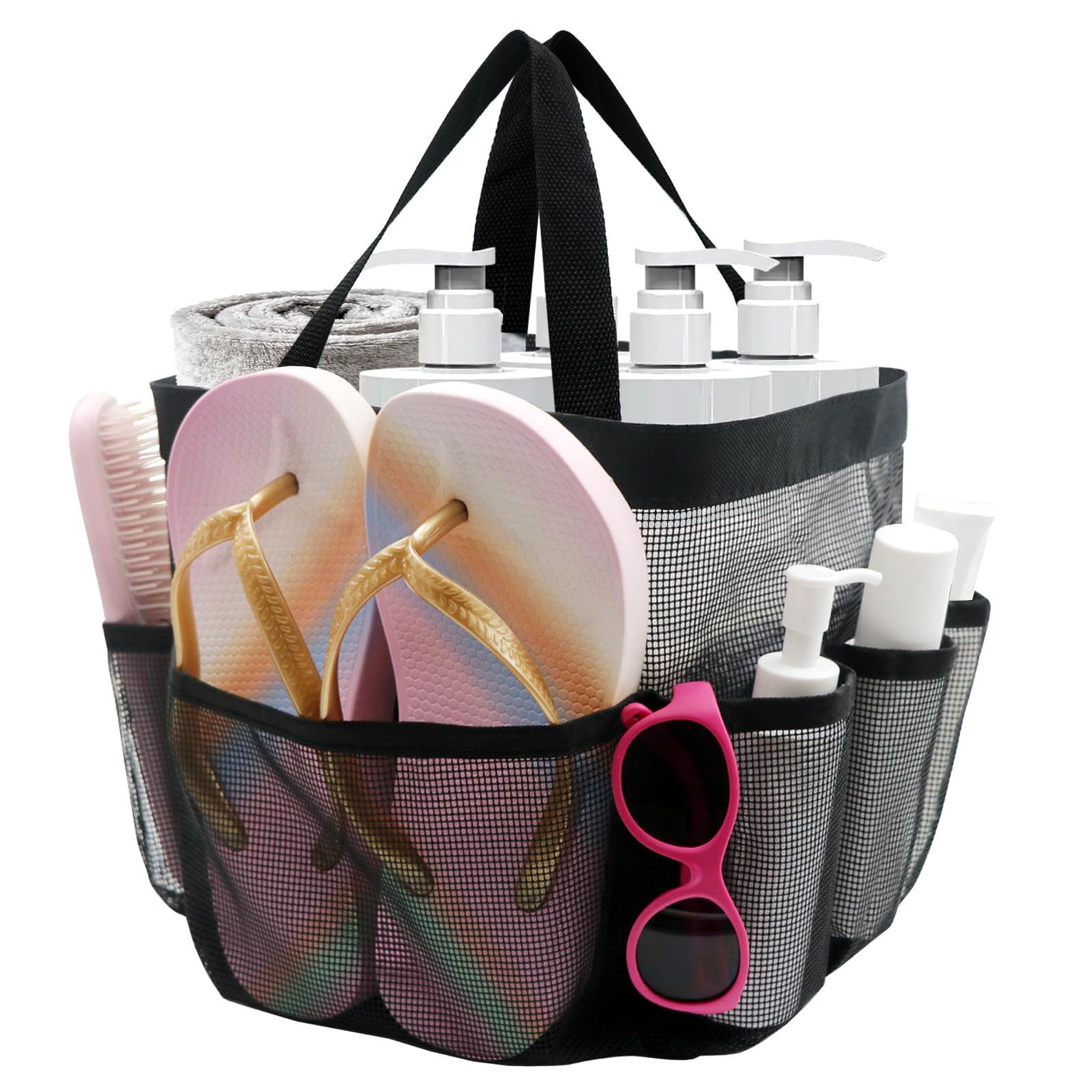 ASBEFORE Mesh Shower Caddy Portable Shower Tote Bag for Dorm Room Essentials 8 Pockets Large Shower Basket for