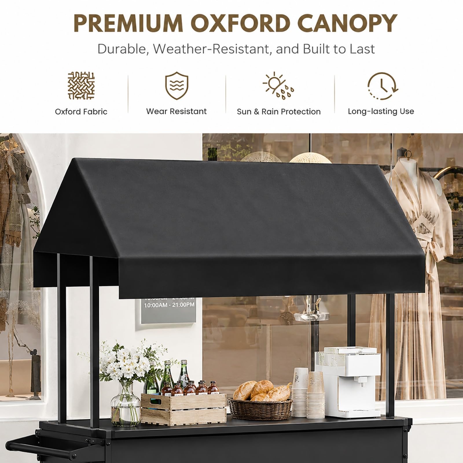 Puesto Ambulante con Toldo, Carrito de Venta para Mercadillo, Stand de Venta con Ruedas, Puesto para Exterior con Almacenaje(Red,120x70cm/47x27.5in)