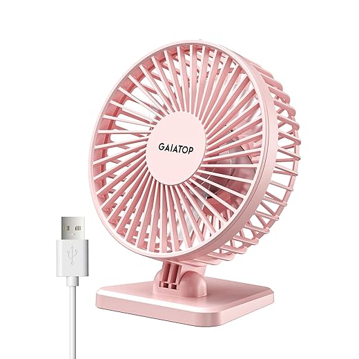 Gaiatop USB Desk Fan, Small But Powerful, Personal Portable Quiet 3 Speeds, Adjustable Mini Table Desktop fan for Cooling Home Office Car Summer Travel Gifts Pink