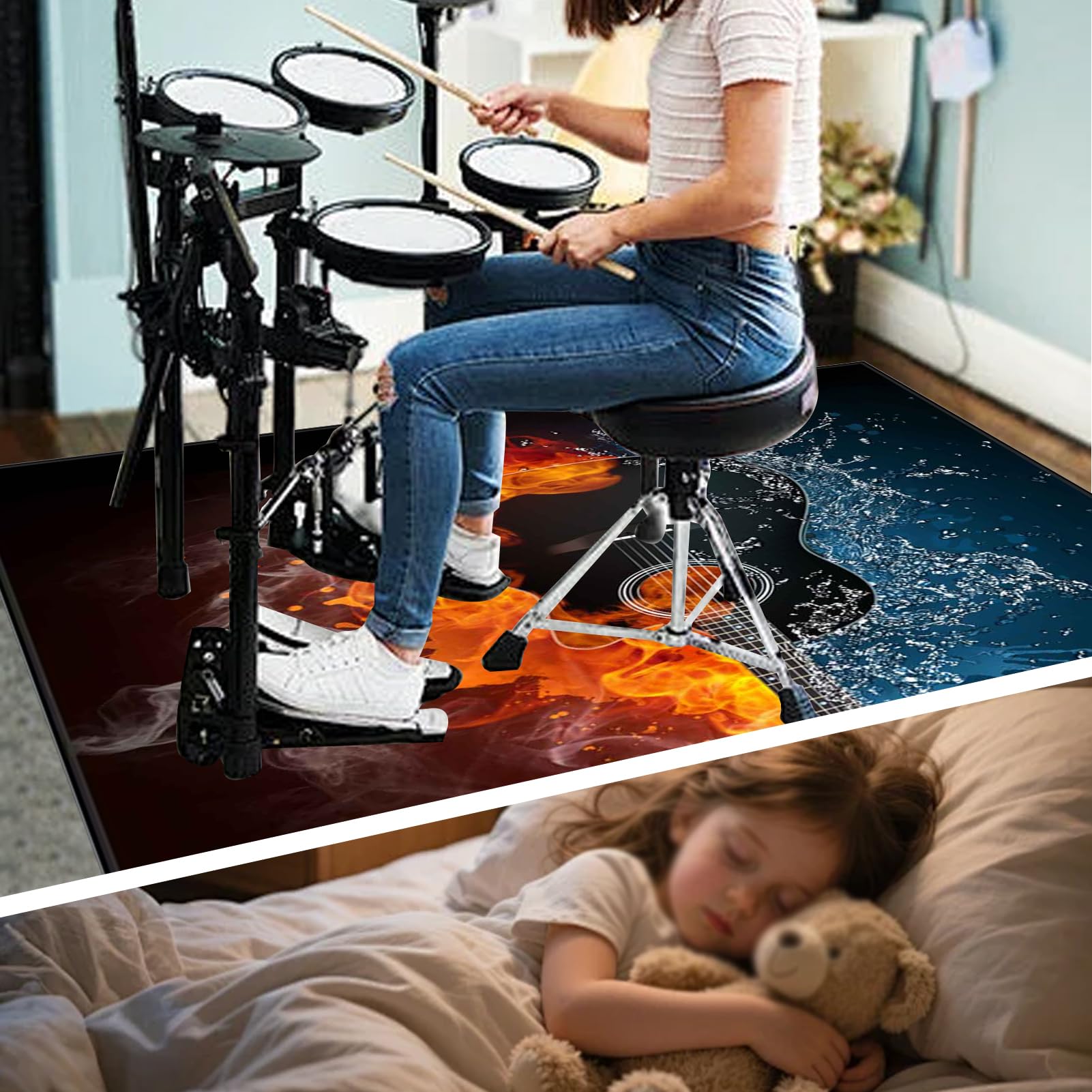 140 x 120 cm Dywan z baterią elektroniczną Dźwiękoszczelny Antypoślizgowy Dywan Pochłaniający Akustyczny Profesjonalna mata do instrumentów muzycznych do instrumentów muzycznych do gitary basowej