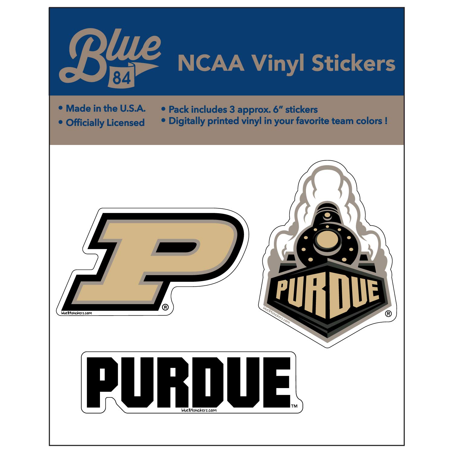 Blue 84 The Brand NCAA Purdue Boilermakers 6" Vinyl Sticker 3-Pack, Purdue Boilermakers Black, One Size