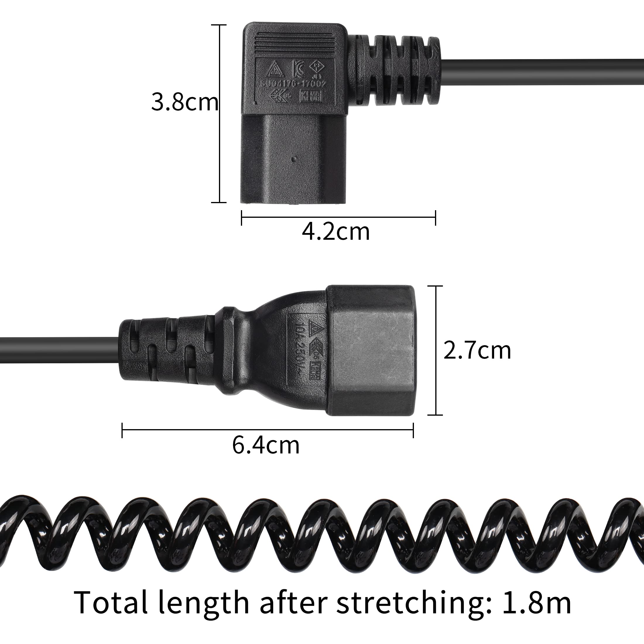 Cavo Alimentazione C13 90 Gradi - 2 Pezzi, 18AWG, 250V, Per PC E Elettrodomestici