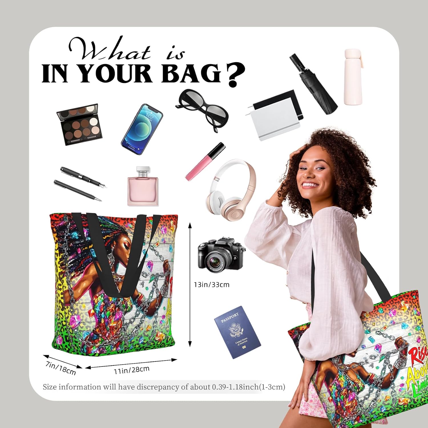 Tote Bag for Women with Zipper - Large Reusable Grocery Bag, Everyday Carry All for Work, Shopping, Gift for Her - Image 4