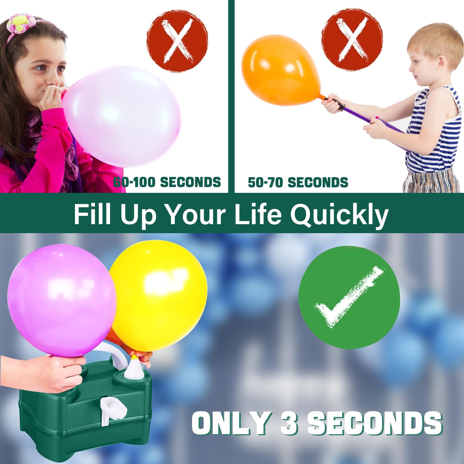 Bomba de Bola Eléctrica, Globo Inflador de Globo Portátil con Doble Boquilla para Fiesta de Boda, Celebración de Cumpleaños, Decoración