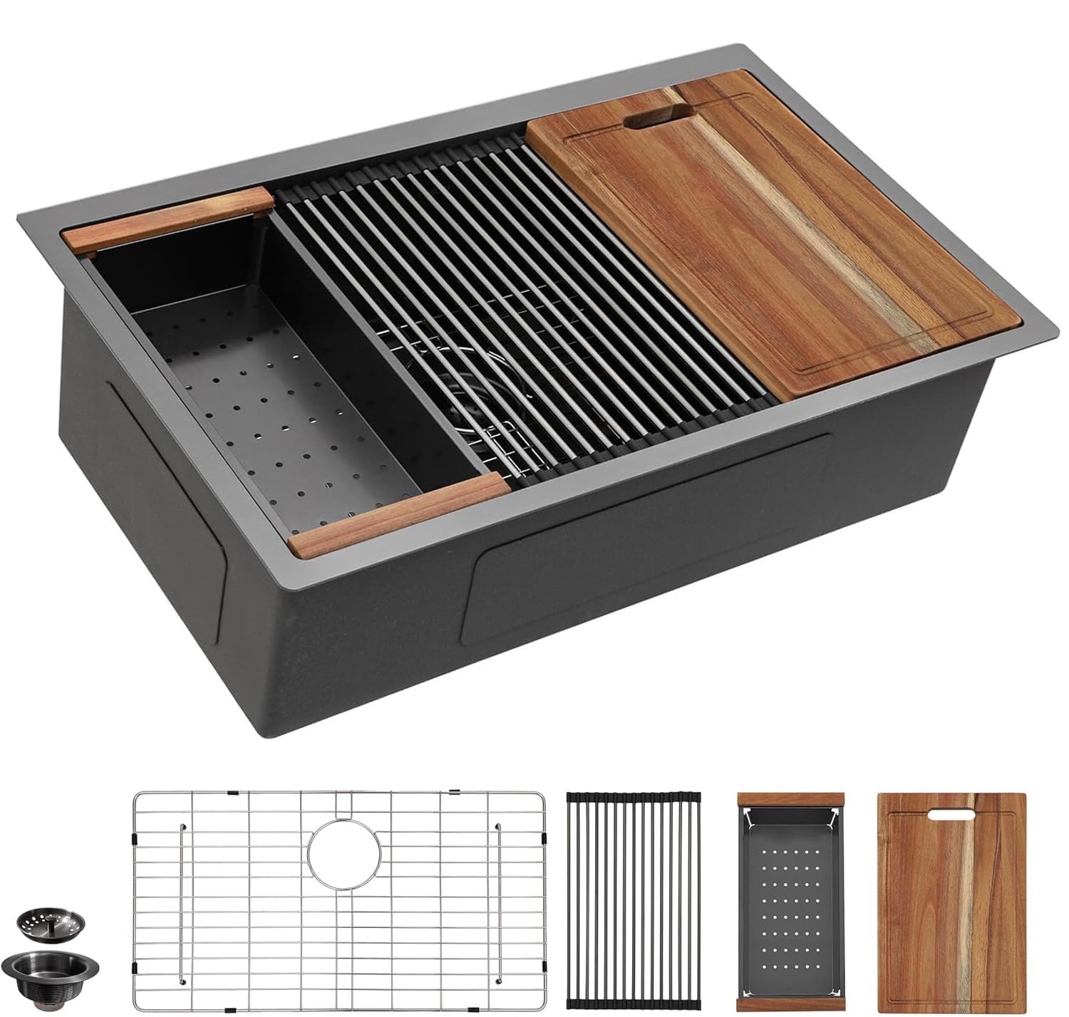 30 Undermount Kitchen Sink Black - Fulorni 30"x19" Kitchen Sink Ledge Workstation Gunmetal Black NANO-PVD 16 Gauge 304 Stainless Steel Under Counter