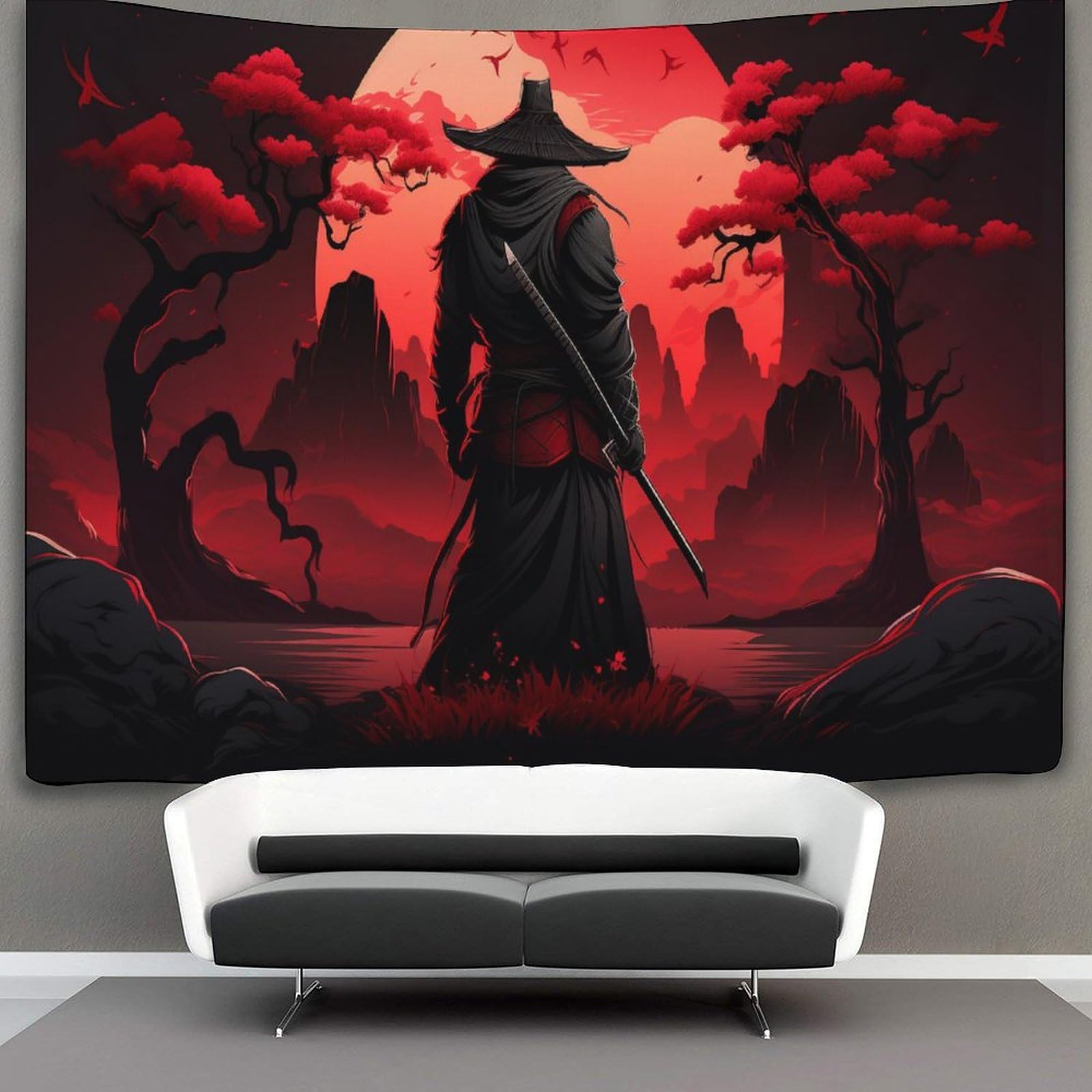 Mjczegdcr 3D Print Samurai Japanese Ukiyoe Wall Tapestry Tapestry Wall Hanging Decoration Tapestries Bedroom Wall Decor Soft Polyester,For Bedroom,Decorations Beach Blanket College Dorm 100Cmx150cm