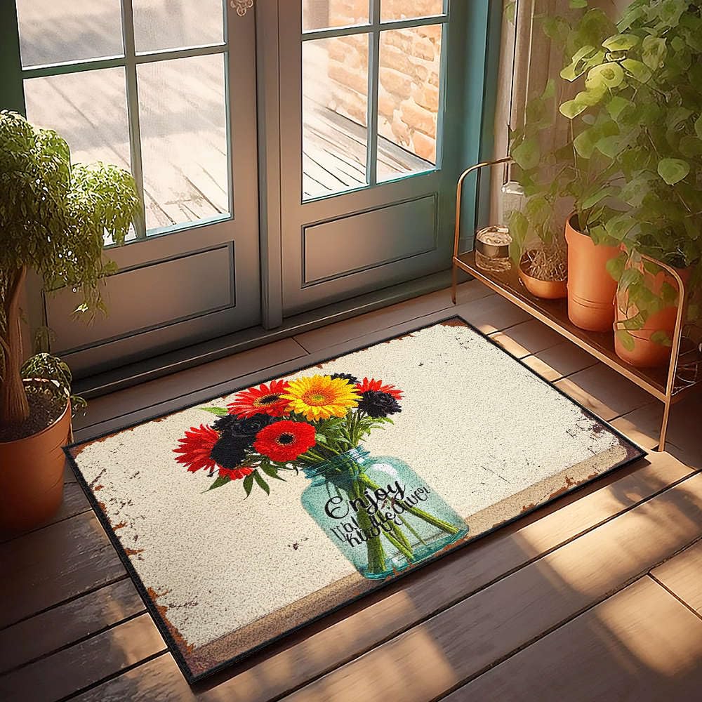 Petit tapis de bienvenue fleurs 65x90 cm pour chambre