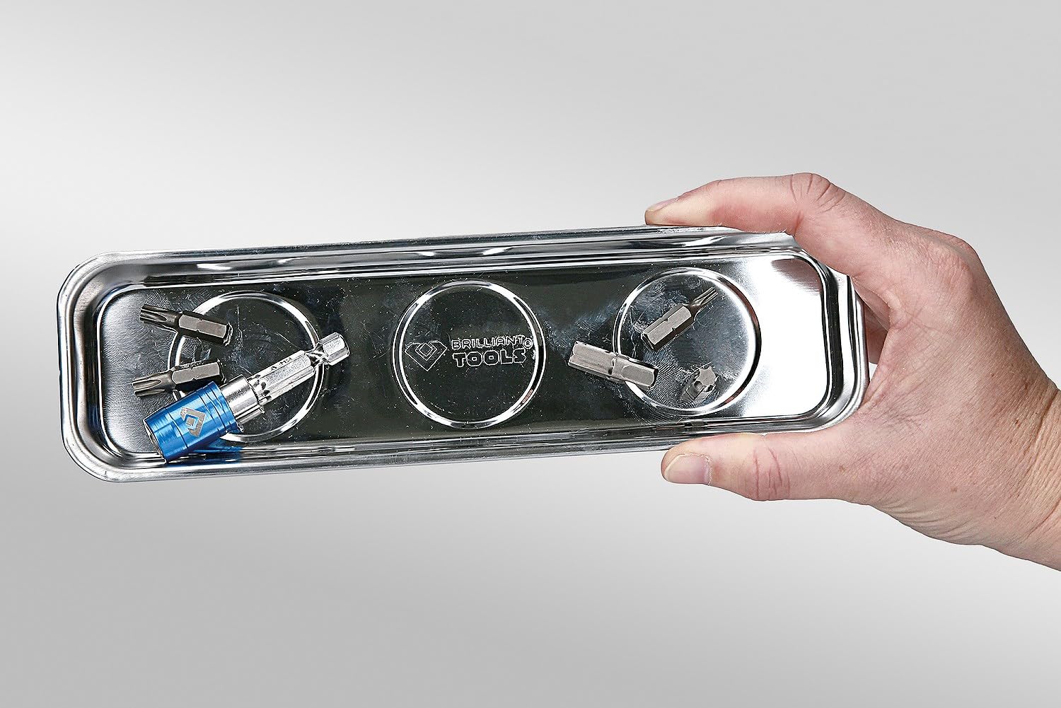 BRILLIANT TOOLS BT691155 Vassoio magnetico/vaschetta in acciaio inox 65 x 226 mm, 2 pz [Powered by KS TOOLS]