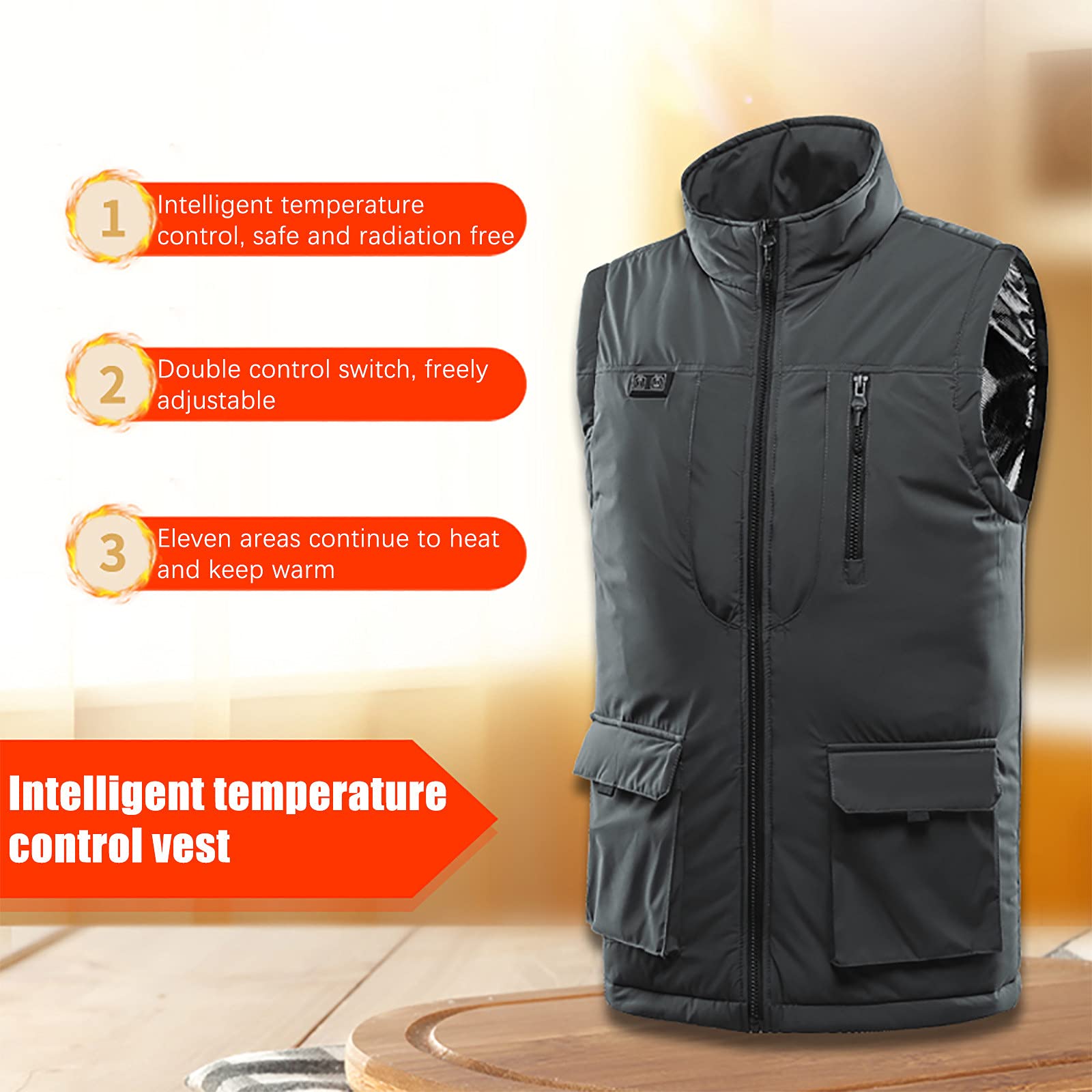 Gilet Chauffant pour Homme et Femme, Gilet Chauffant électrique Rechargeable par USB, Gilet Thermique d'hiver à 3 températures