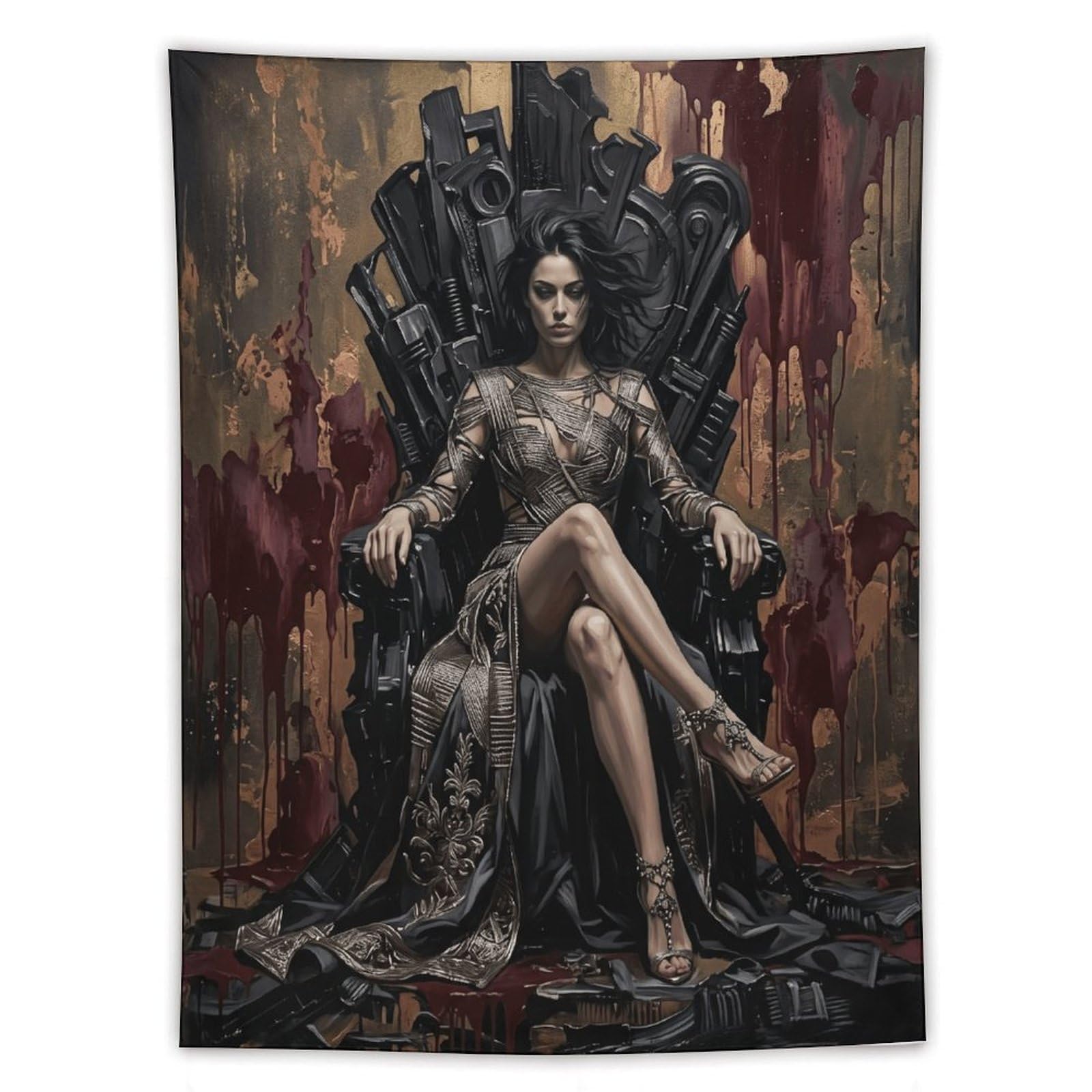 W7C8U2X3 Dark Queen Industrial Throne Wall Tapestry, Powerful Female Figure