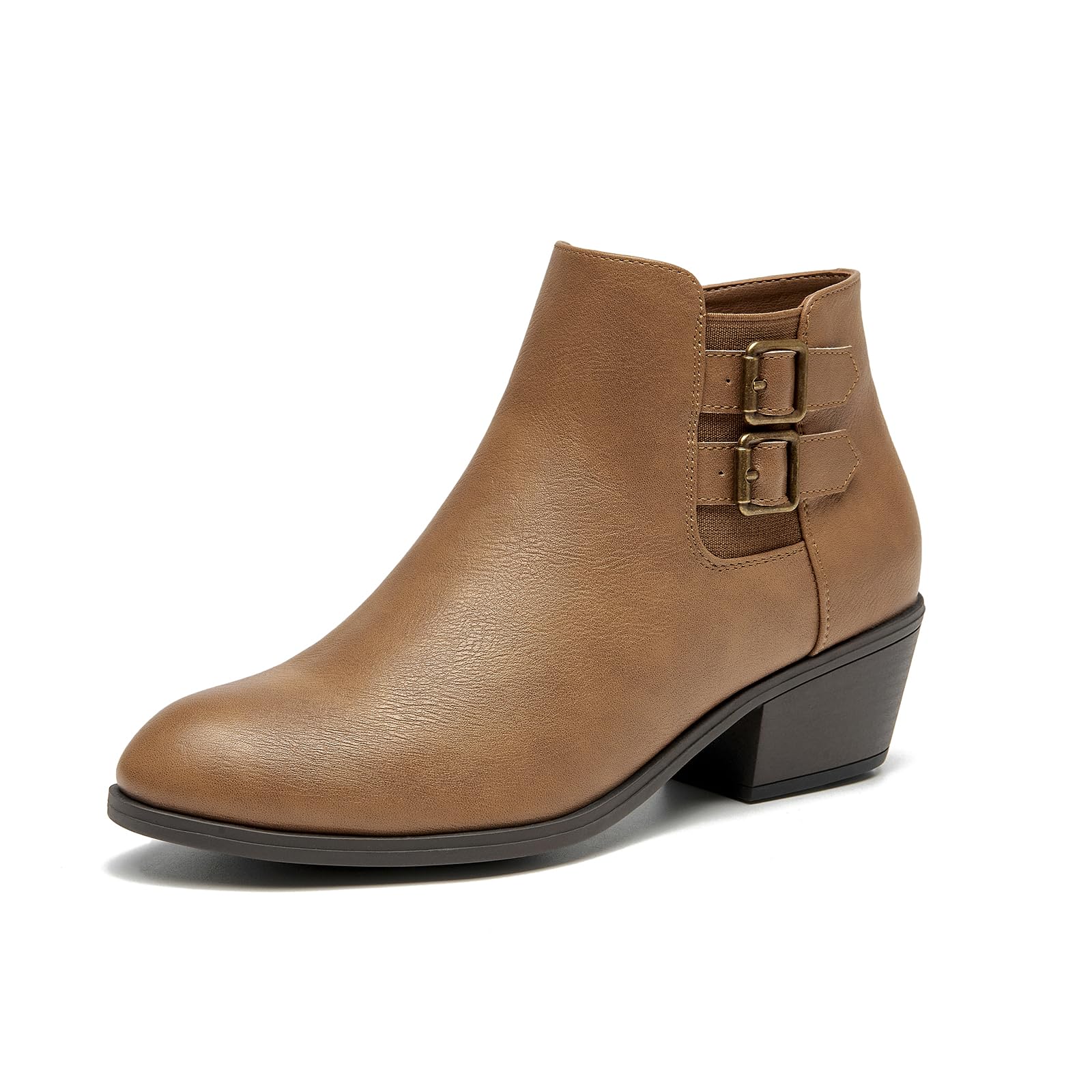 Allot Womens Ankle Boots Round Toe Buckle Straps Stacked Chunky