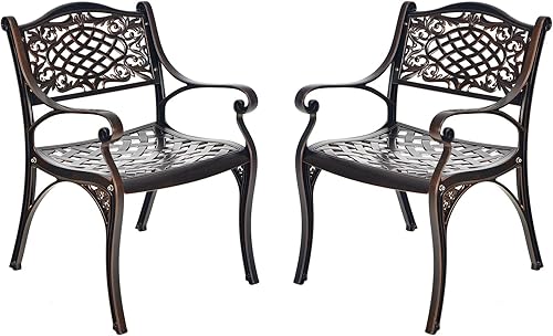 Miniatura 1 de Giantex 2 sillas de patio, sillas bistró de aluminio fundido con reposabrazos, silla de comedor para todo tipo de clima con pies ajustables,