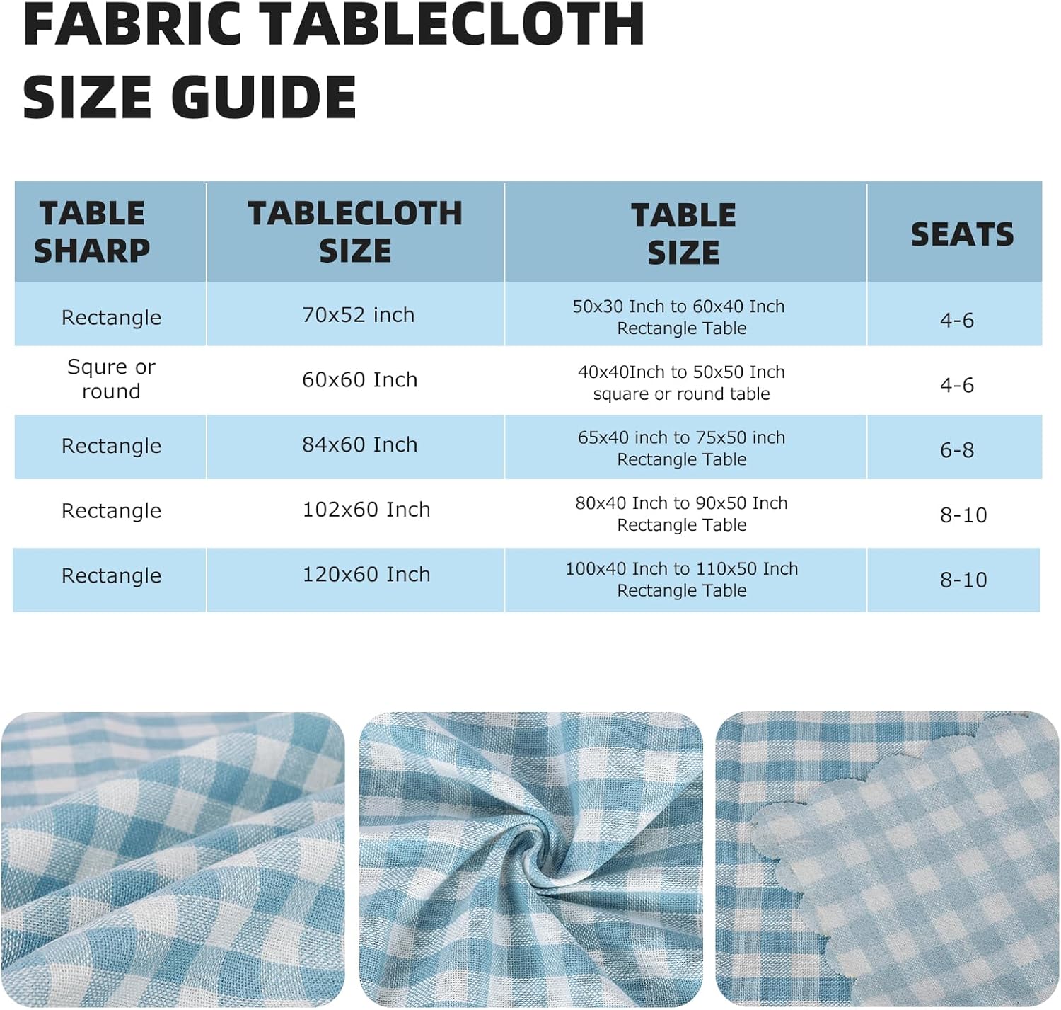 Blue Gingham Tablecloth,Cotton Heavy Weight Ruffled Edge Table Cloth Washable Wrinkle Free Rustic Buffalo Plaid Table Cover for Dining, Kitchen, Party, Home 102 x 60 Inch