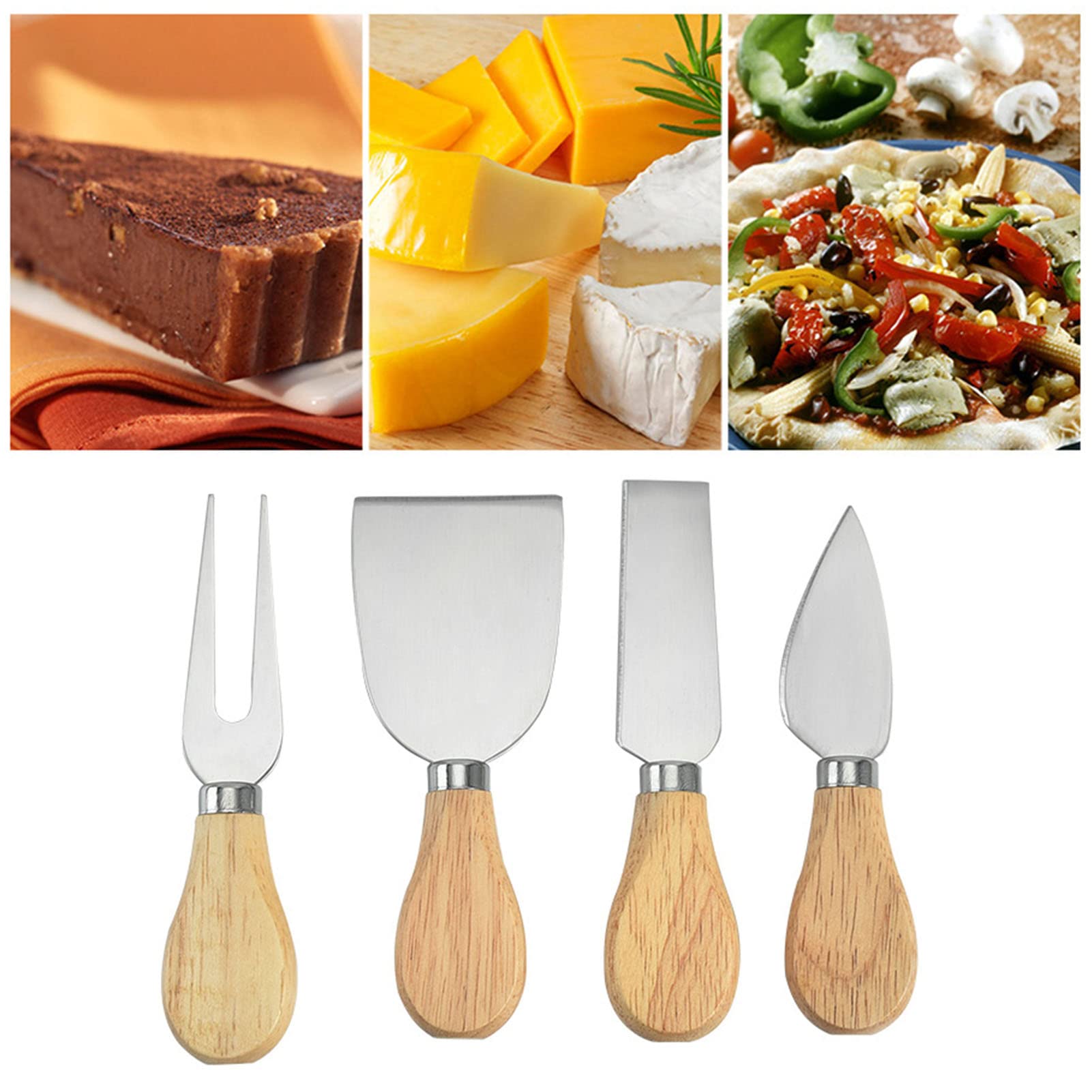 Set di 4 coltelli da formaggio, in acciaio inox, con manico in