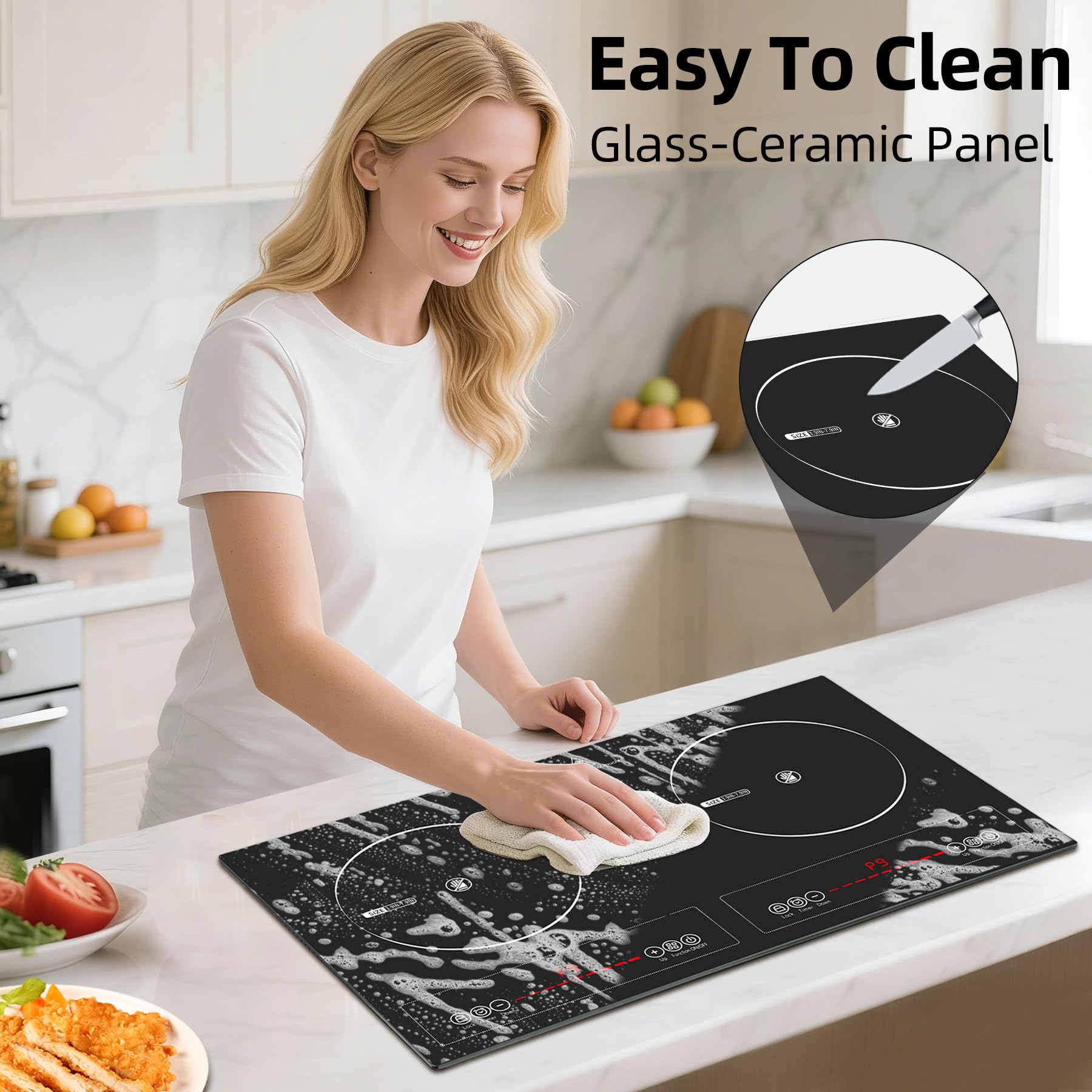 Wesonorous 2 Burner Electric Cooktop,110V 2500W Electric Stove Top with Touch Control,9 Heating Level,Timer & Kid Safety 2 burner cooktop. view 9