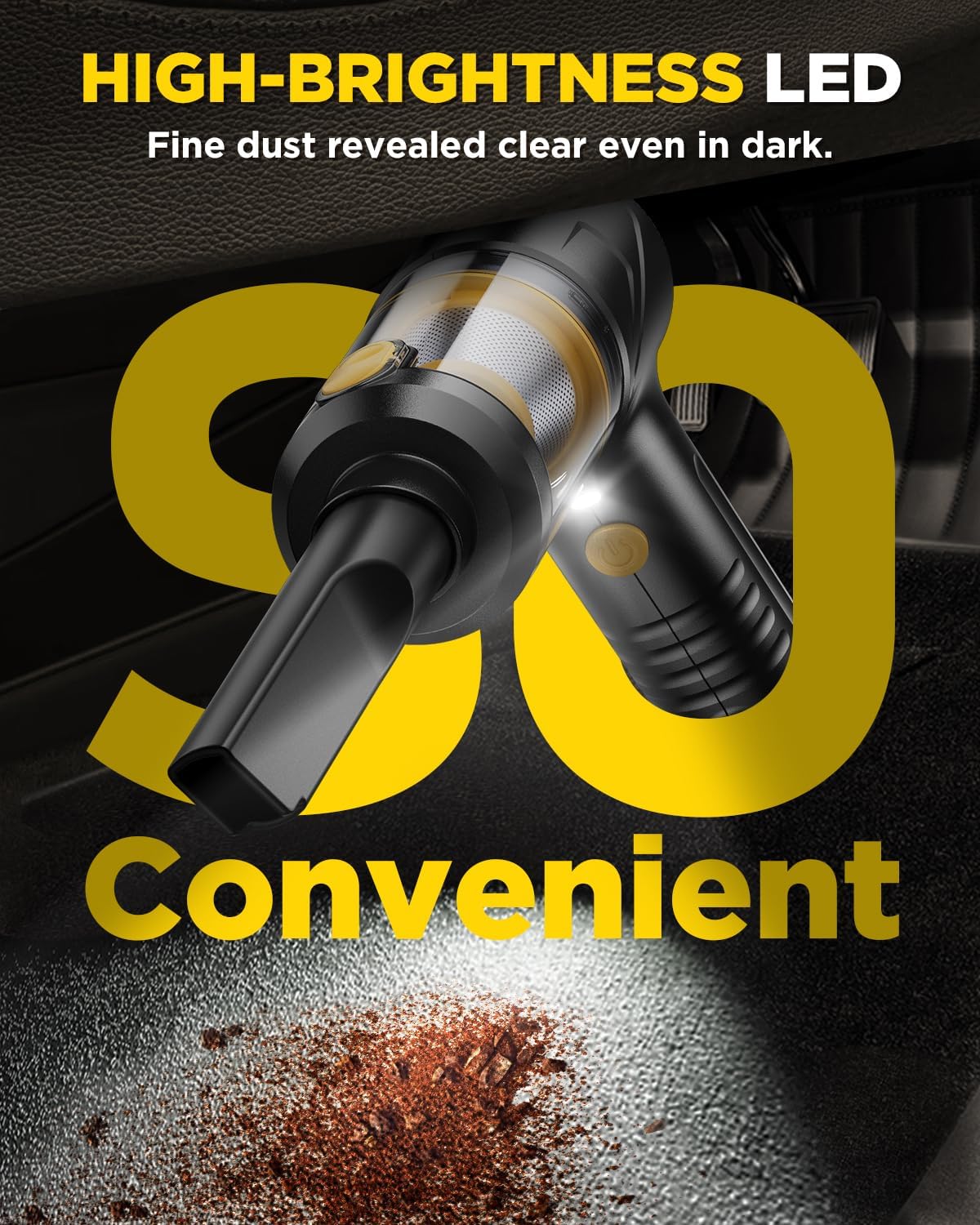 Handheld Vacuum Cleaner 21000Pa Suction with Brushless Motor, 4-in-1 Portable Mini Car Vacuum with 2 Suction Modes, Cordless Vacuum with LED Light, Type-C Charge for Car, Office Desk, Keyboards