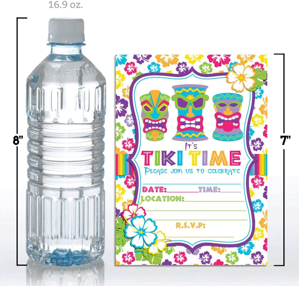 Amanda Creation Tiki Time Tropical Luau Birthday Party Invitations set of 20 Fill In Cards Including White Envelopes