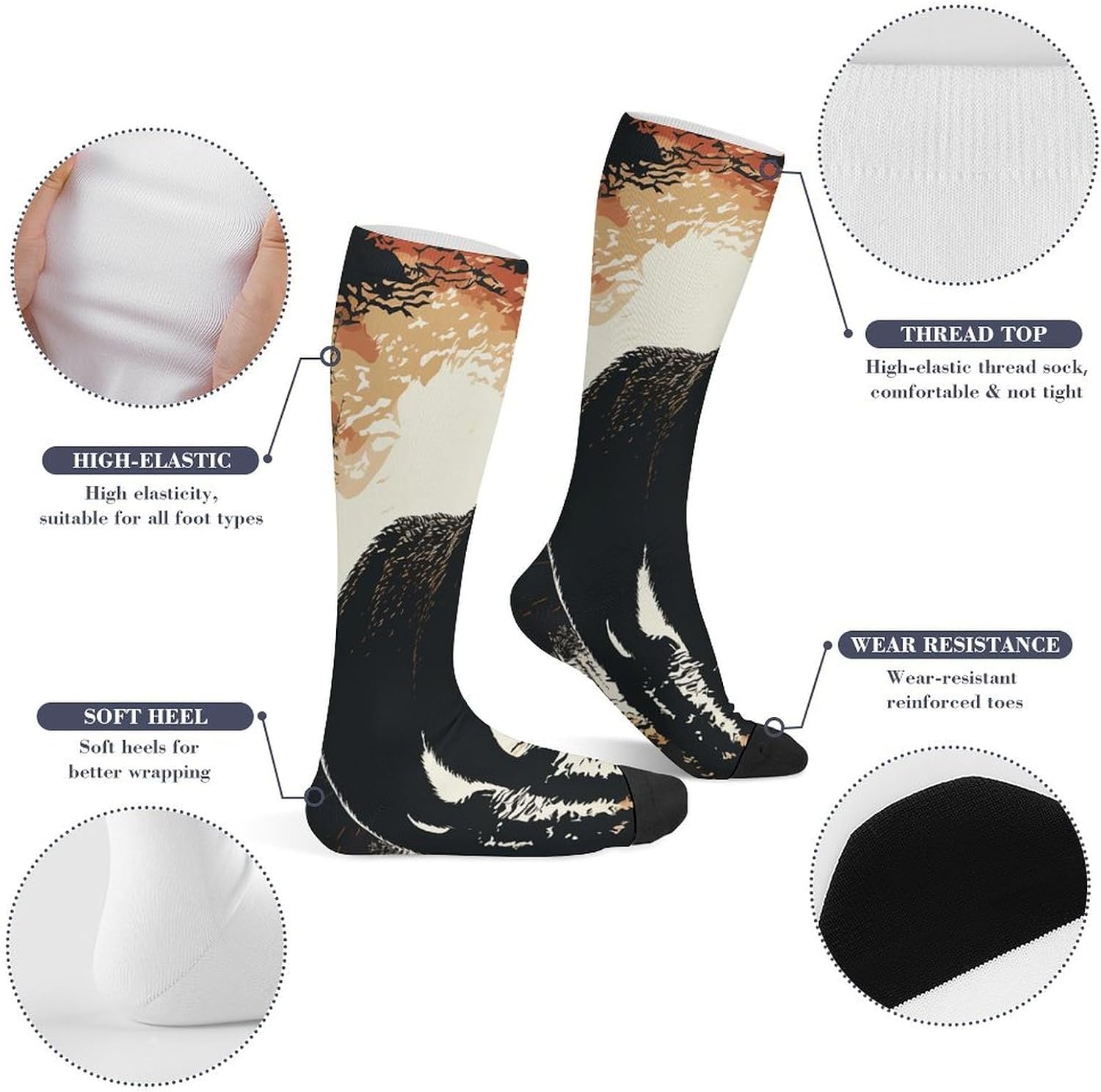 Bear Silhouette Compression Sock Circulation Support Socks Lightweight Knee High Tube Sock Over-The-Calf Sock for Adult