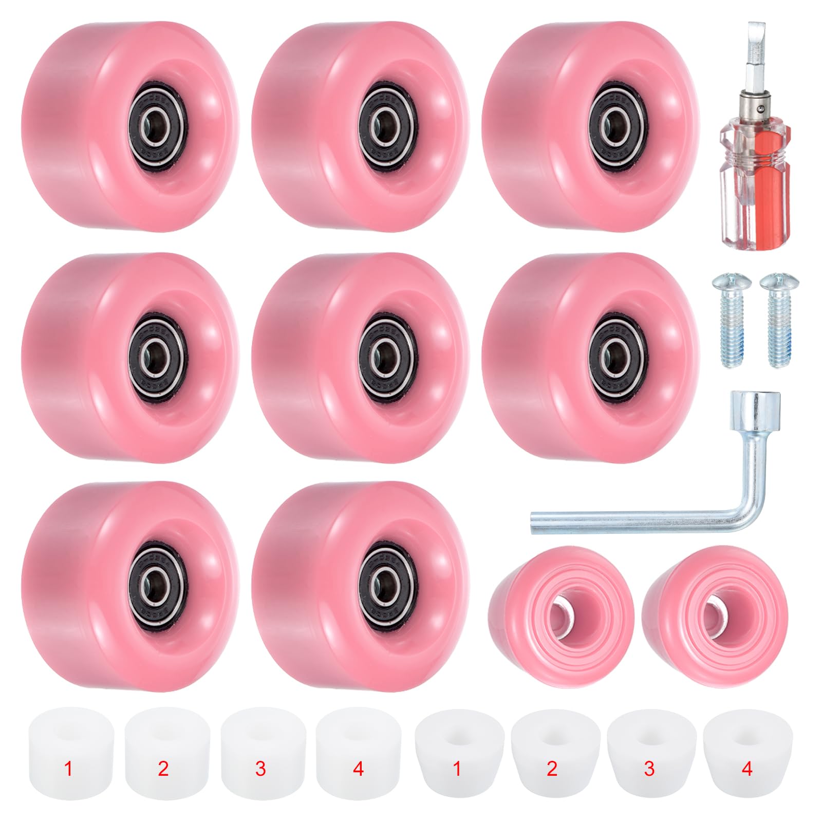 PATIKIL 8 Pack Roller Skate Wheels Outdoor 58mmx32mm Quad Roller Skate Wheels with ABEC-9 Bearing, 82A PU Roller Wheels & 2 Toe Stoppers for Double Row Skate Skateboard Indoor, Pink