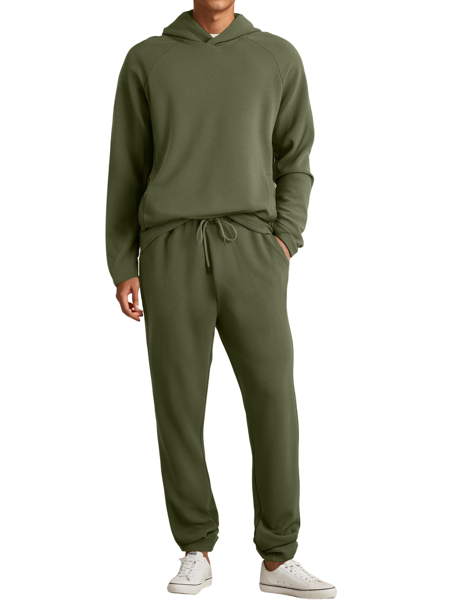 Mens Textured Track Suits 2 Piece Set with Hoodie Sweatshirt and Sweatpants 2025 Casual Sweatsuit Set Airport Outfits-image-44