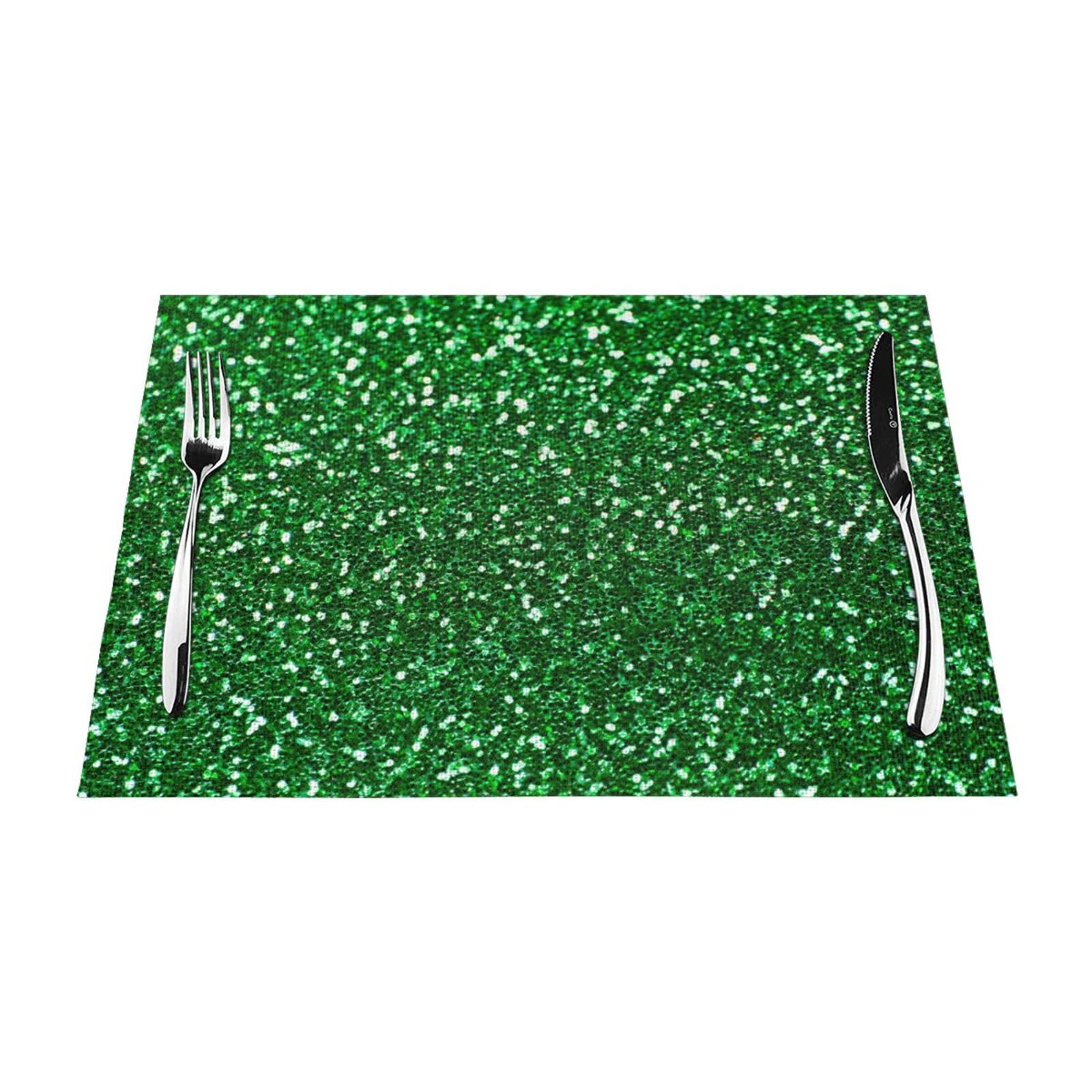 Paillettes vertes scintillantes : lot de 6 sets de table en PVC lavable 30x45 cm