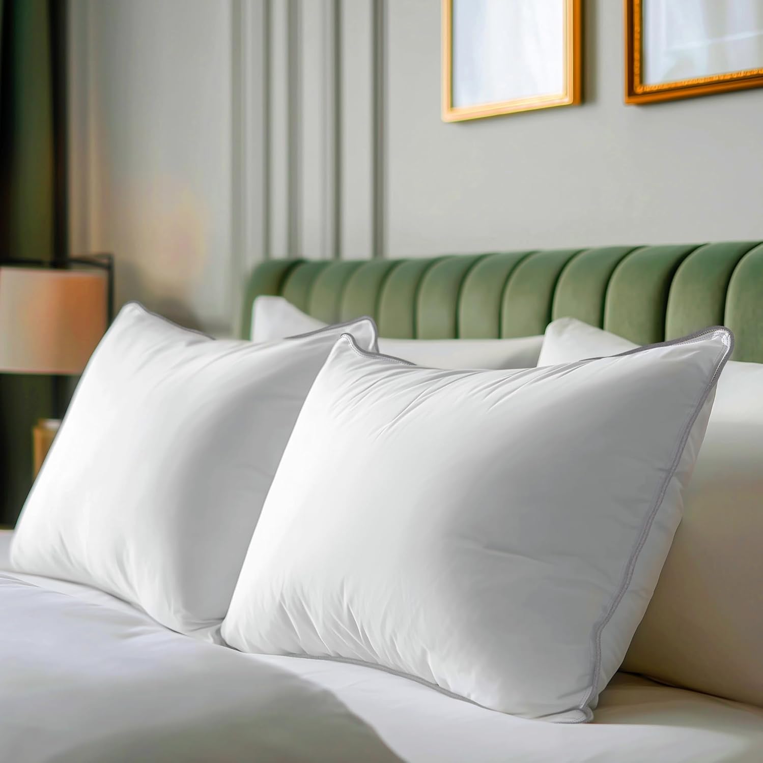 SANSWAN Luxury Goose Feathers Down Pillows Queen Size Set of 2 with Two-Sided Pillowcase, Hypoallergenic Hotel Quality Medium Firm Bed Pillow for Back,Stomach or Side Sleepers