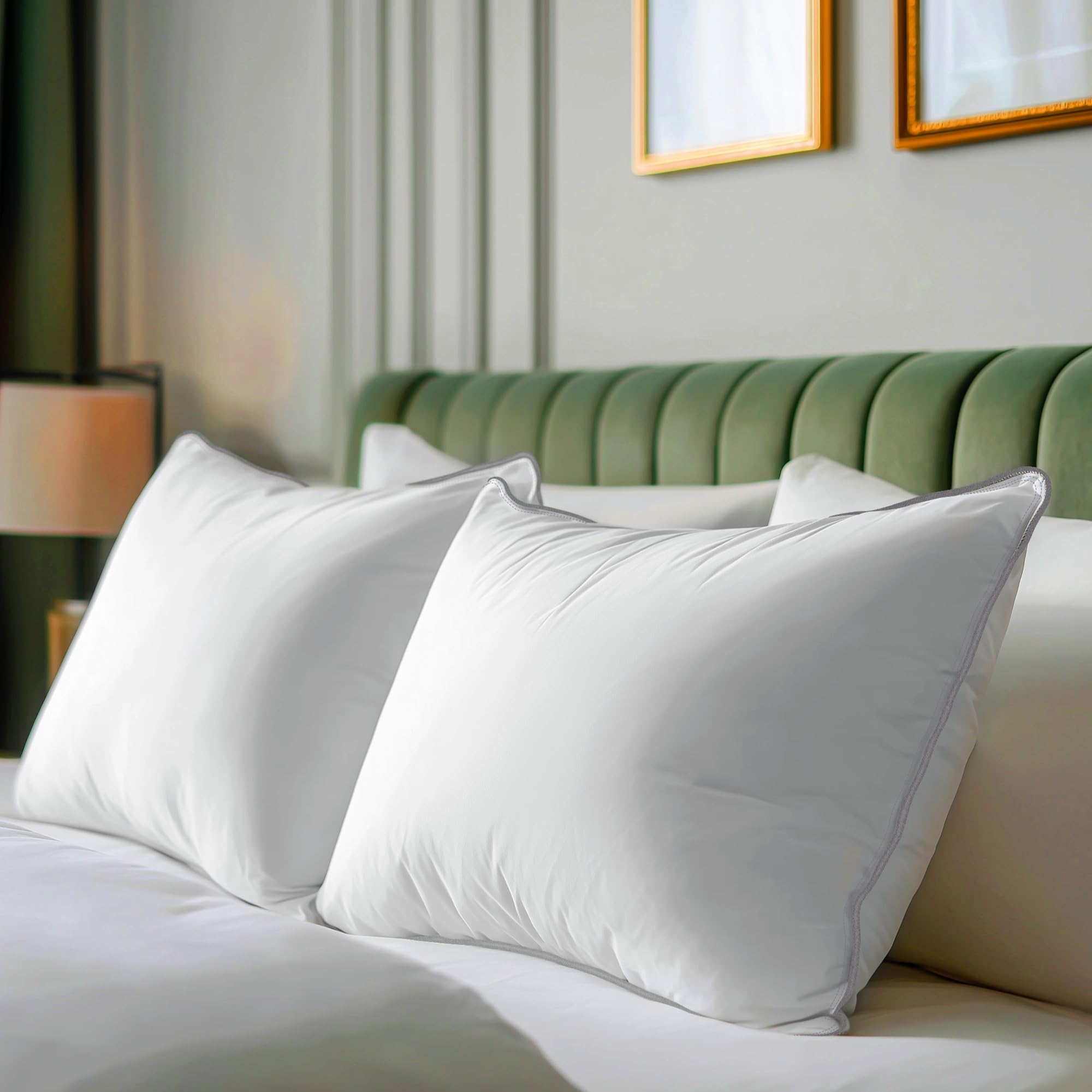 SANSWAN Luxury Goose Feathers Down Pillows Queen Size Set of 2 with Two-Sided Pillowcase, Hypoallergenic Hotel Quality Medium Firm Bed Pillow for Back,Stomach or Side Sleepers