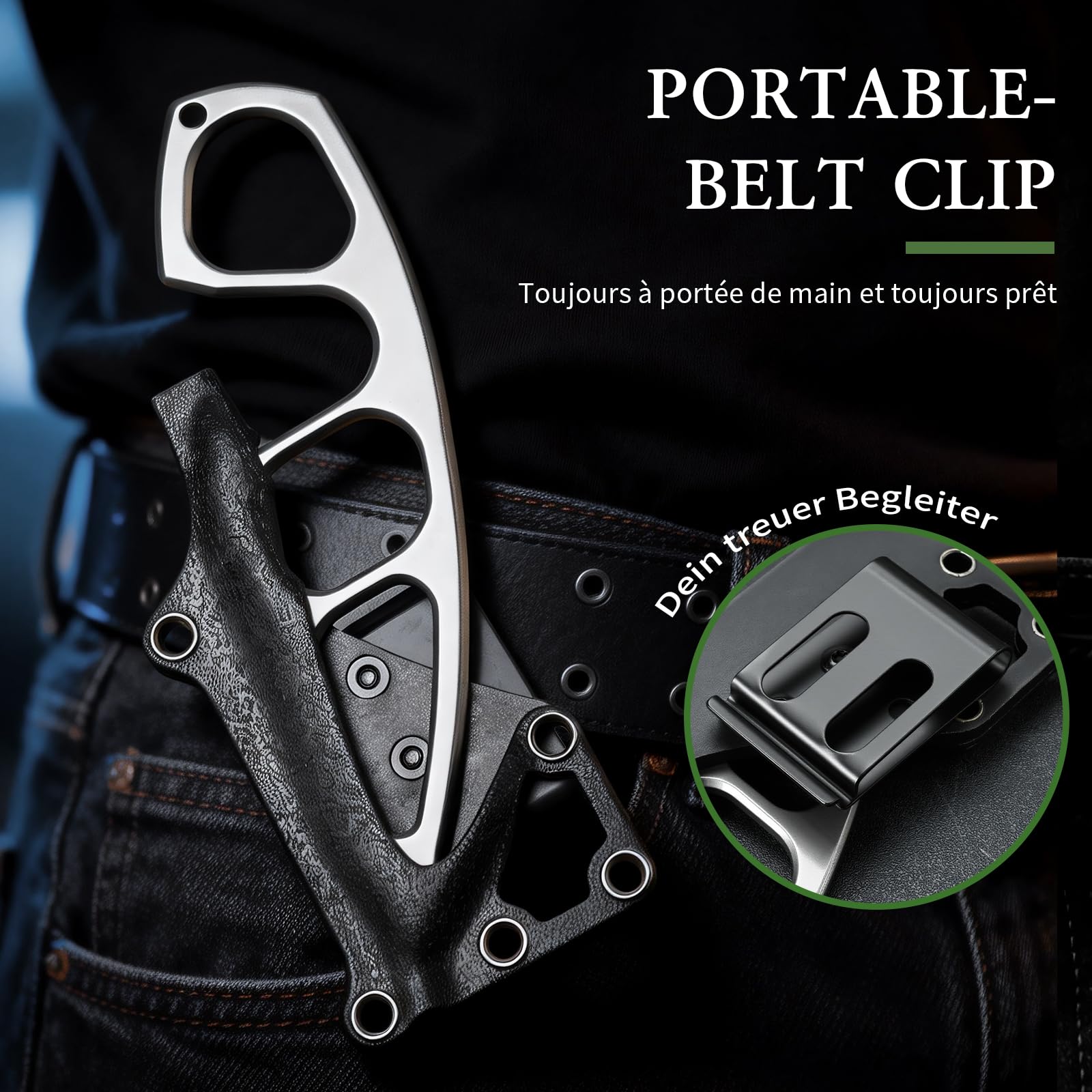 Generisch EDC Outdoor-Messer mit Vollschale (Full Tang) - Klinge aus 440C Edelstahl, Scharfe EDC Feststehendes Messer mit Kydex-Scheide, Ideal für Camping, Wanderung, Überleben, Geschenke für Männer