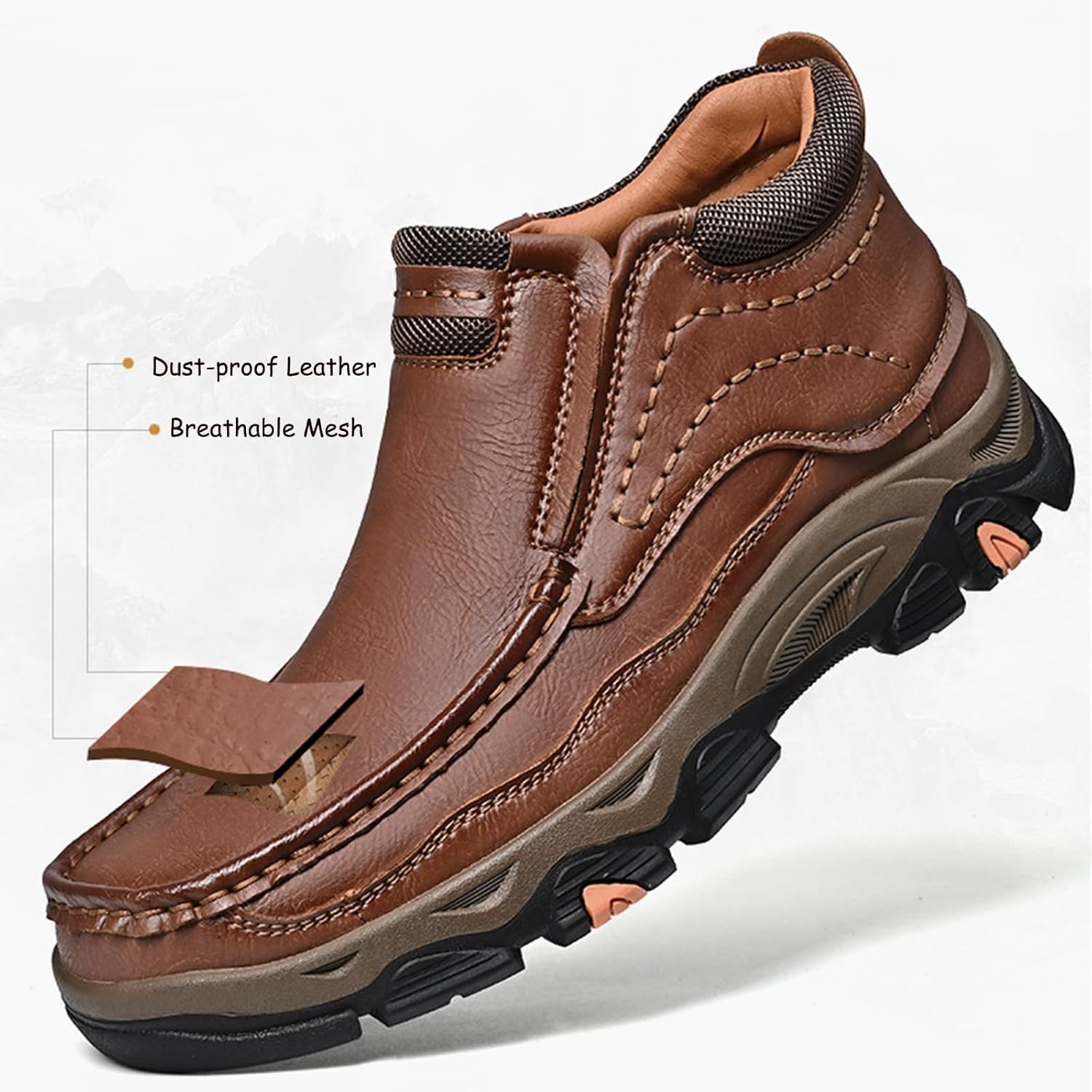 Tokouk Mens Breathable Hand Stitching Leather Slip On Ankle Boots, Classic Outdoor Moccasin Chukka Boots Non-Slip Casual Hiking Boots - Image 5