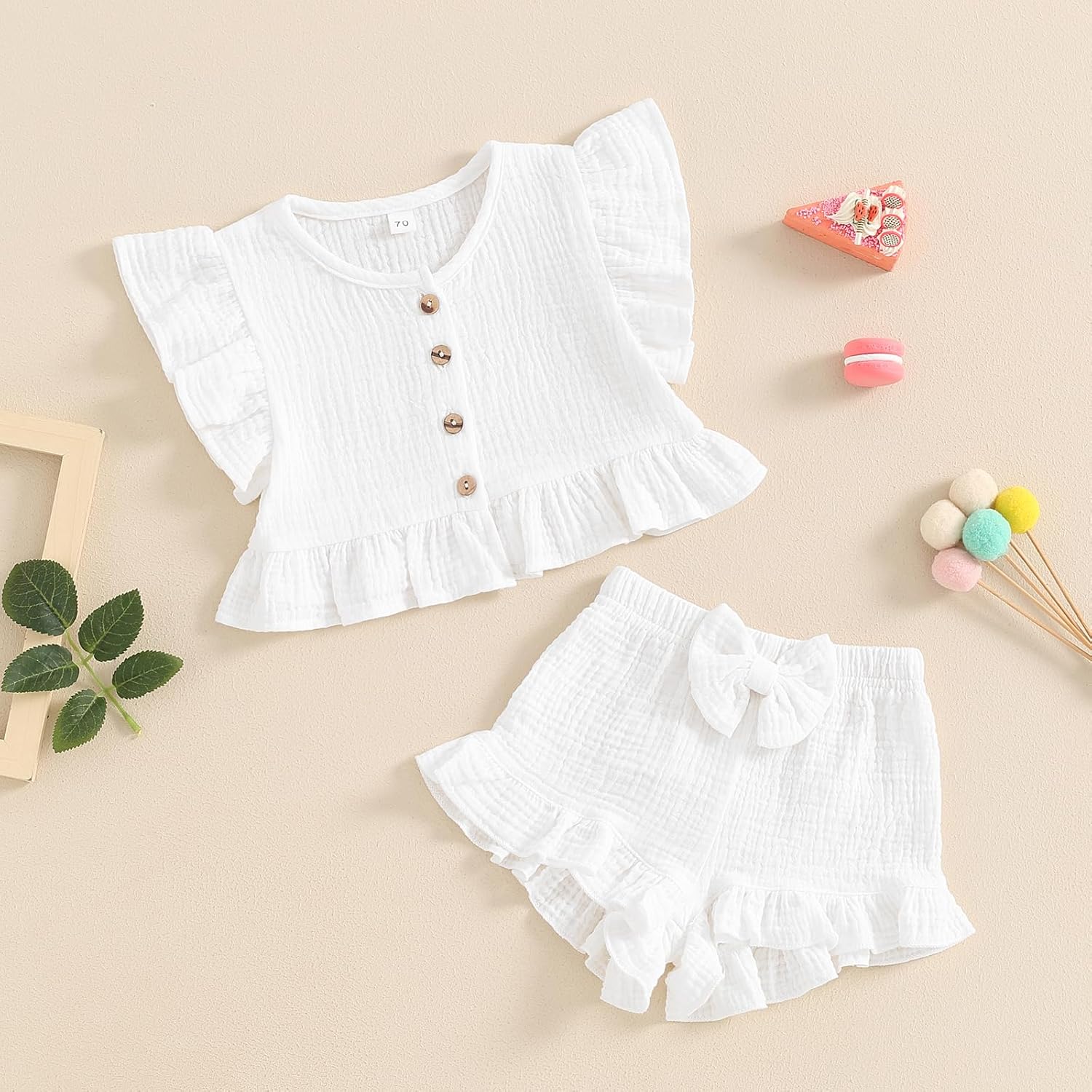 BemeyourBBs Summer Toddler Girl Clothes Baby Girl Ruffle Sleeveless Shirt with Buttons Bow Bloomers Shorts Set Cute Outfits - Image 2