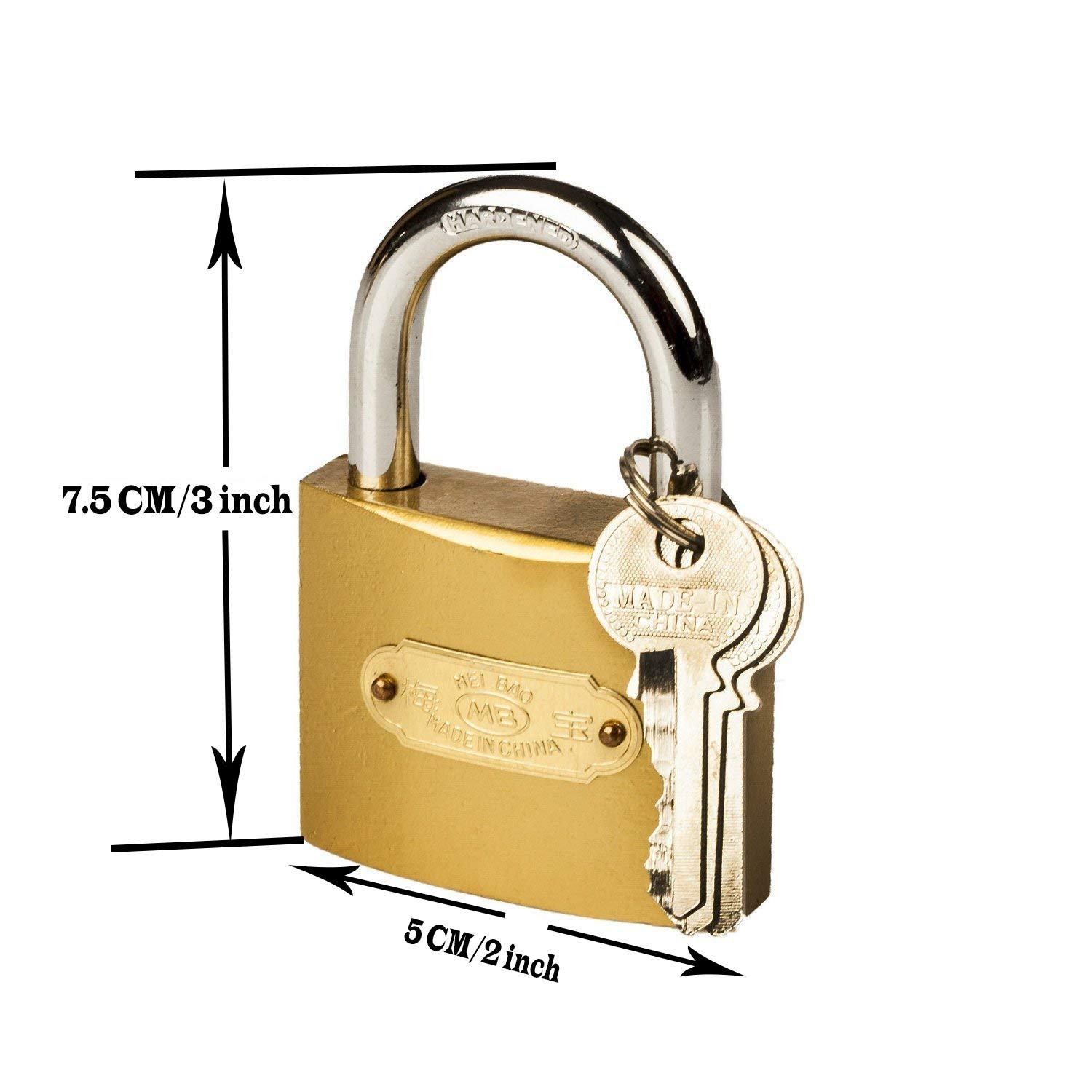 NRT Metal Pressing Lock 50mm Pad Lock with 3 key's Hard Stainless Steel Imported Lock sutable for Medium Purpose Like Dog door's pet Doors etc Pack of 1 Gold — Amazon image 3